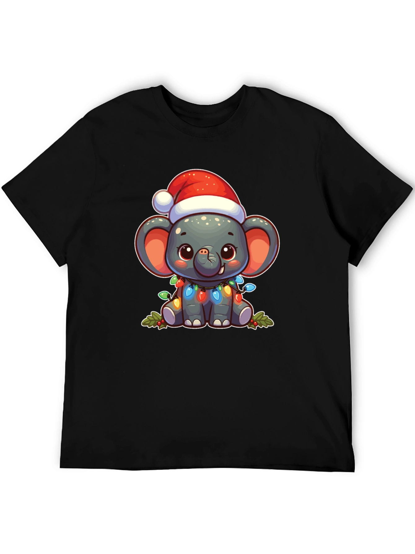 Black Festive Elephant Christmas T-Shirt view 5