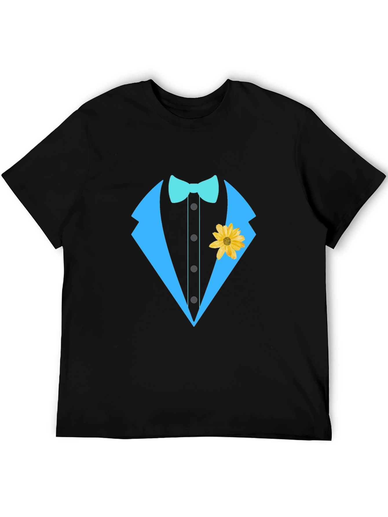 Black Tuxedo T-Shirt with Bowtie and Flower view 5