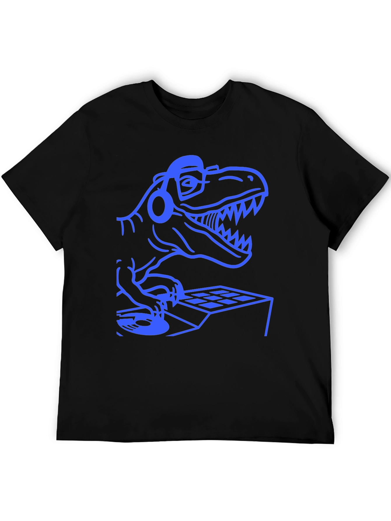 Black DJ Dinosaur Graphic Tee - Black Cotton T-Shirt view 5