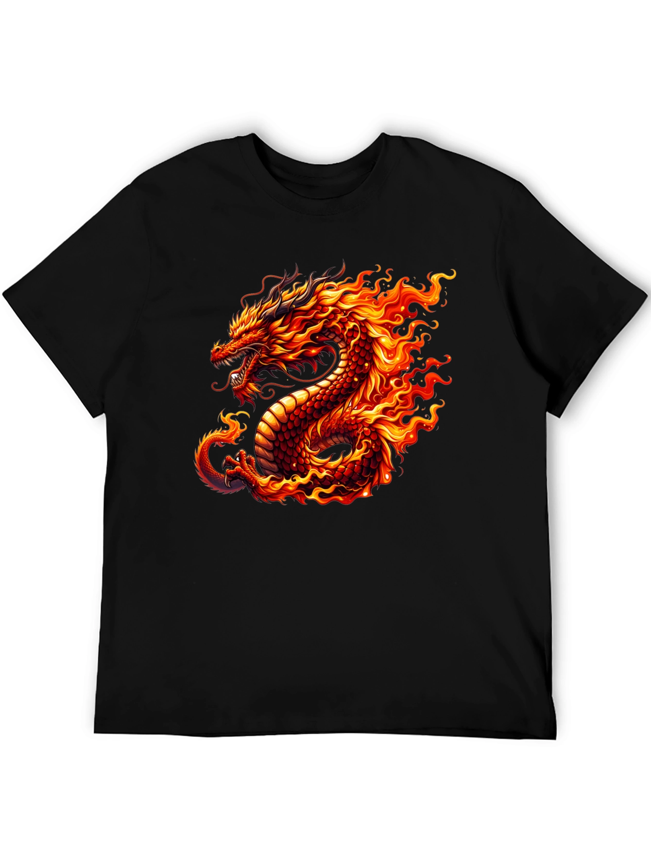 Fiery Dragon Graphic Tee - Black Cotton T-Shirt - 5