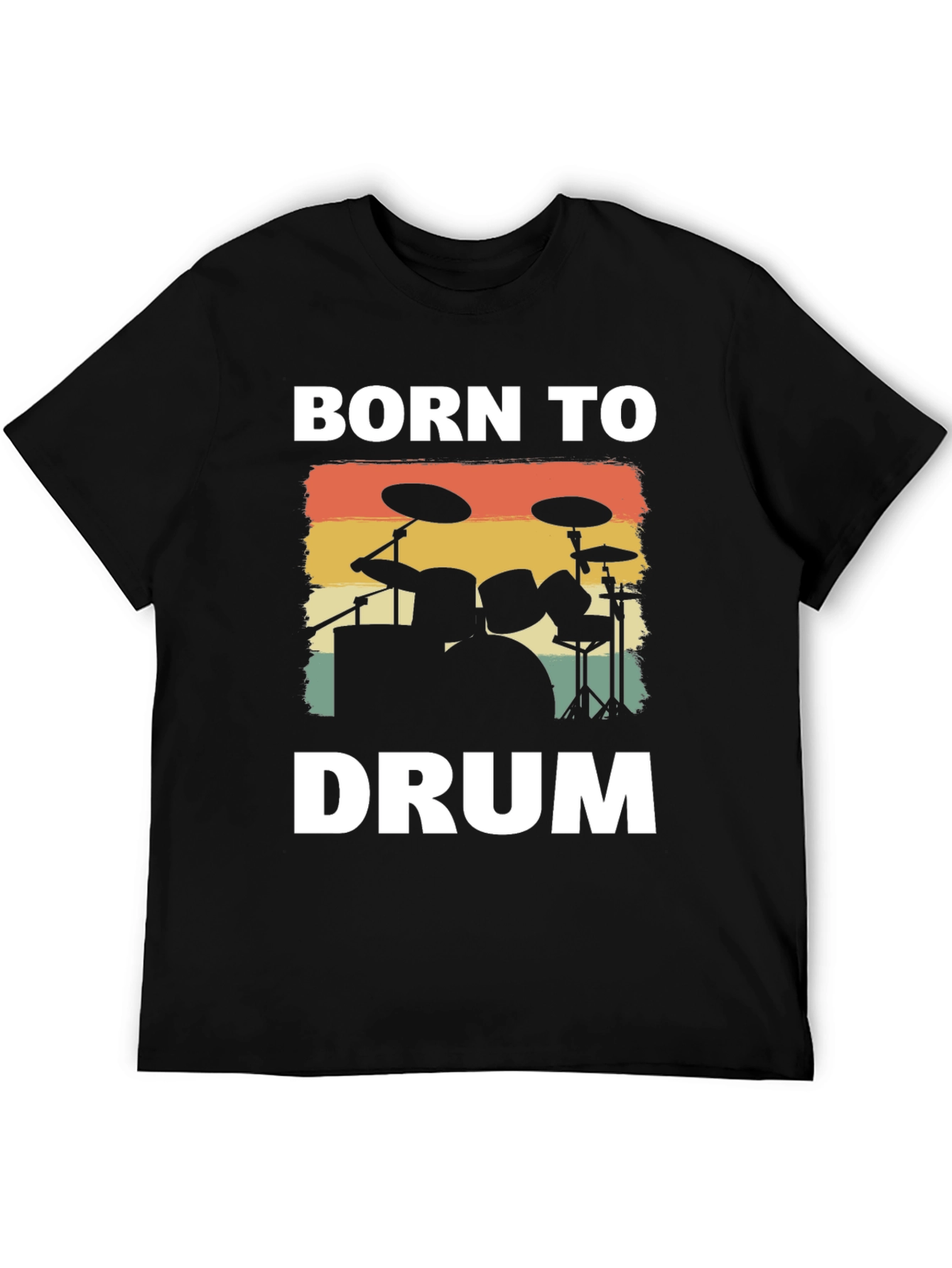 Black Born to Drum T-Shirt - Retro Drummer Tee view 5