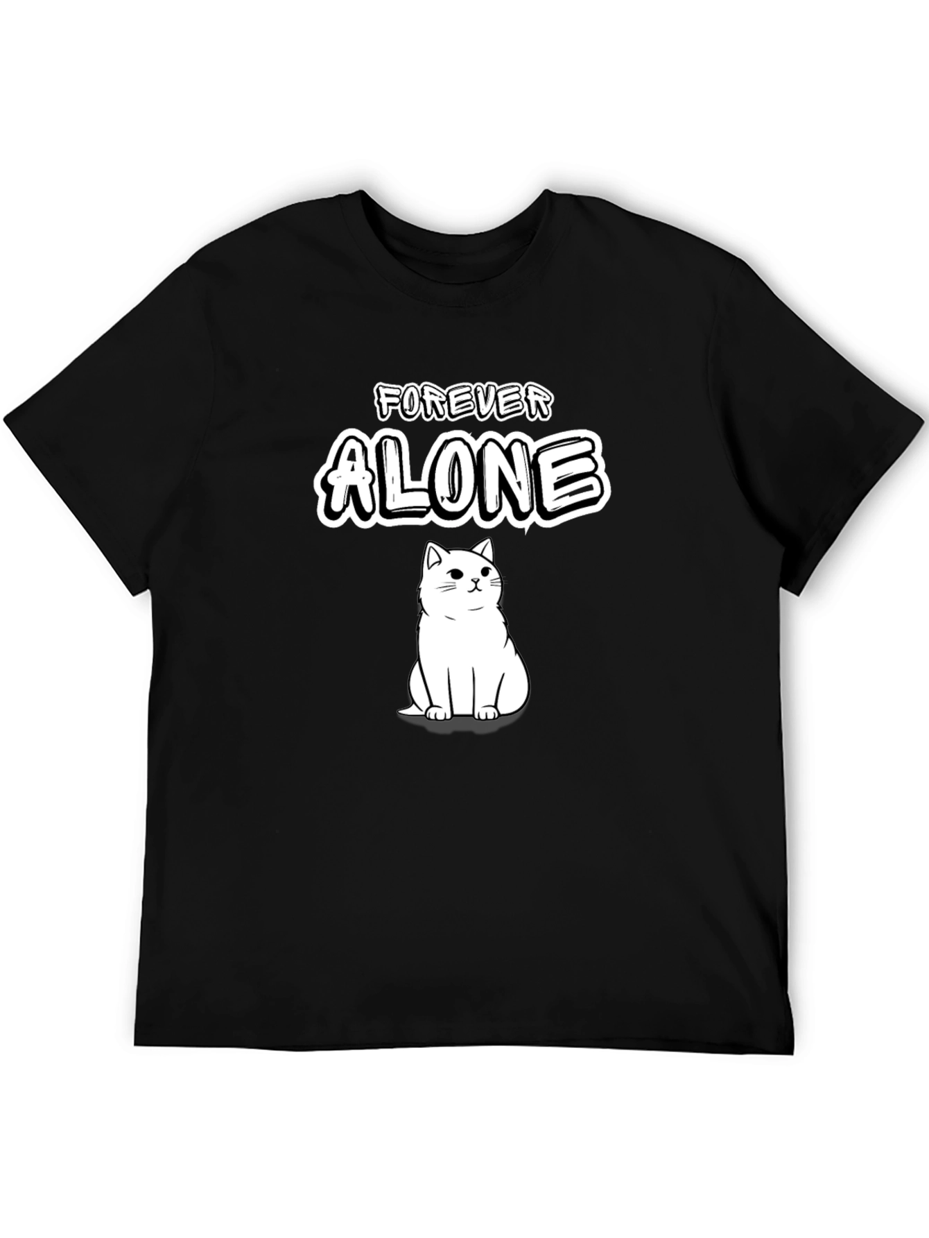 Black Forever Alone Cat T-Shirt - Soft Cotton Tee view 5