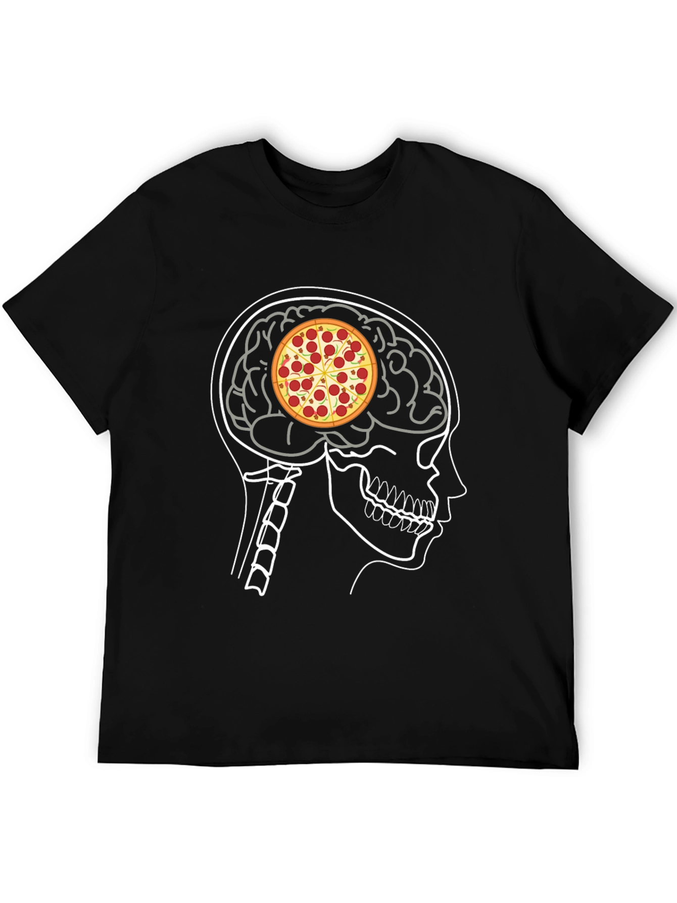 Black Pizza Brain T-Shirt: Foodie Mind Black Tee view 5