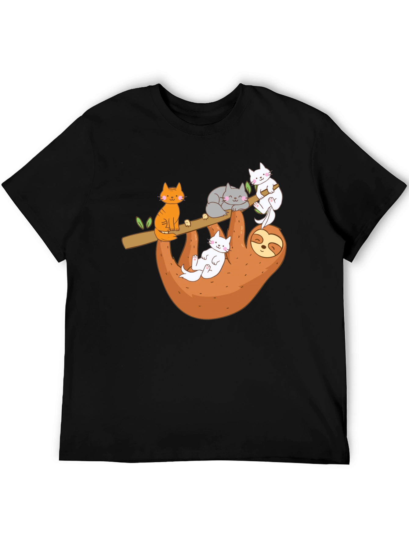 Black Sloth & Cats Graphic Tee - Relaxed Style view 5