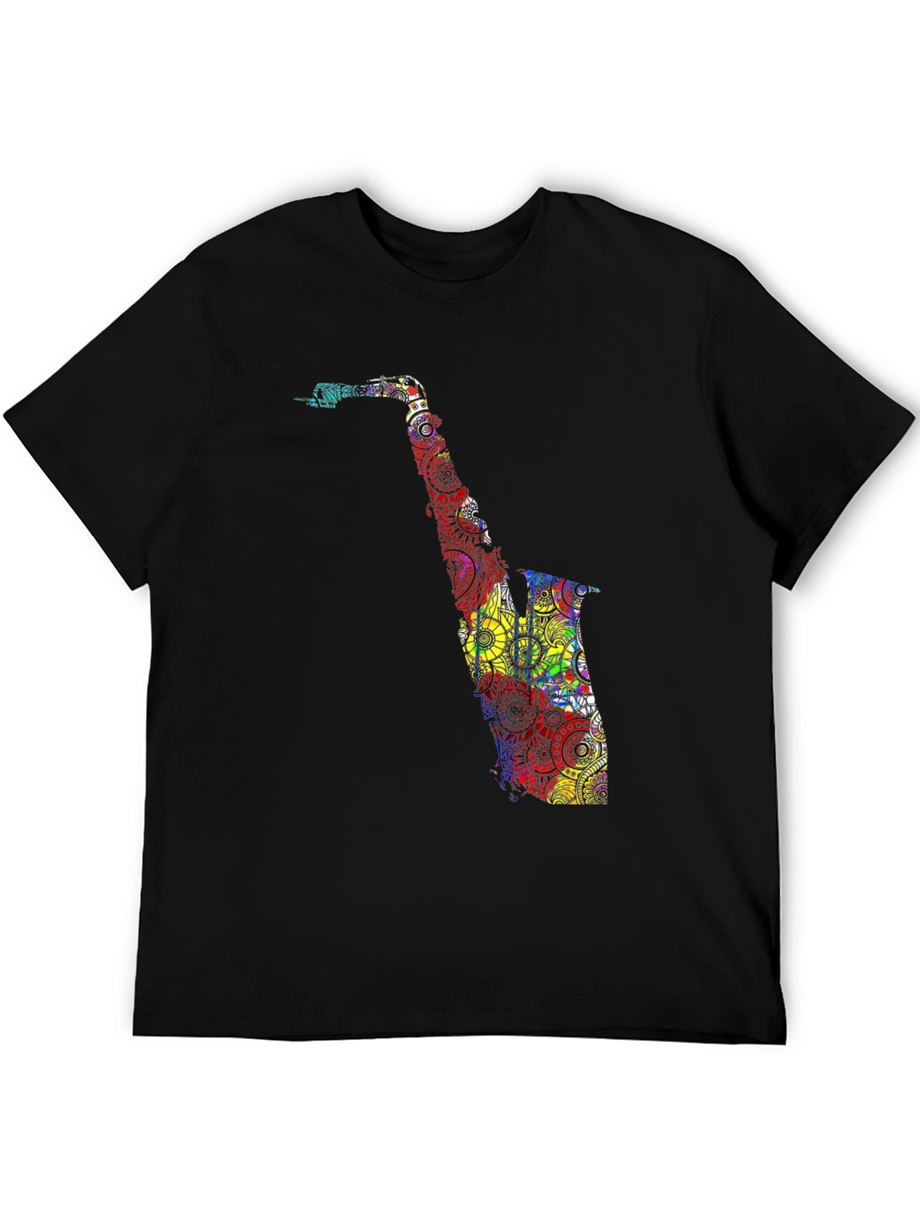 Black Colorful Saxophone Graphic T-Shirt - Black view 5