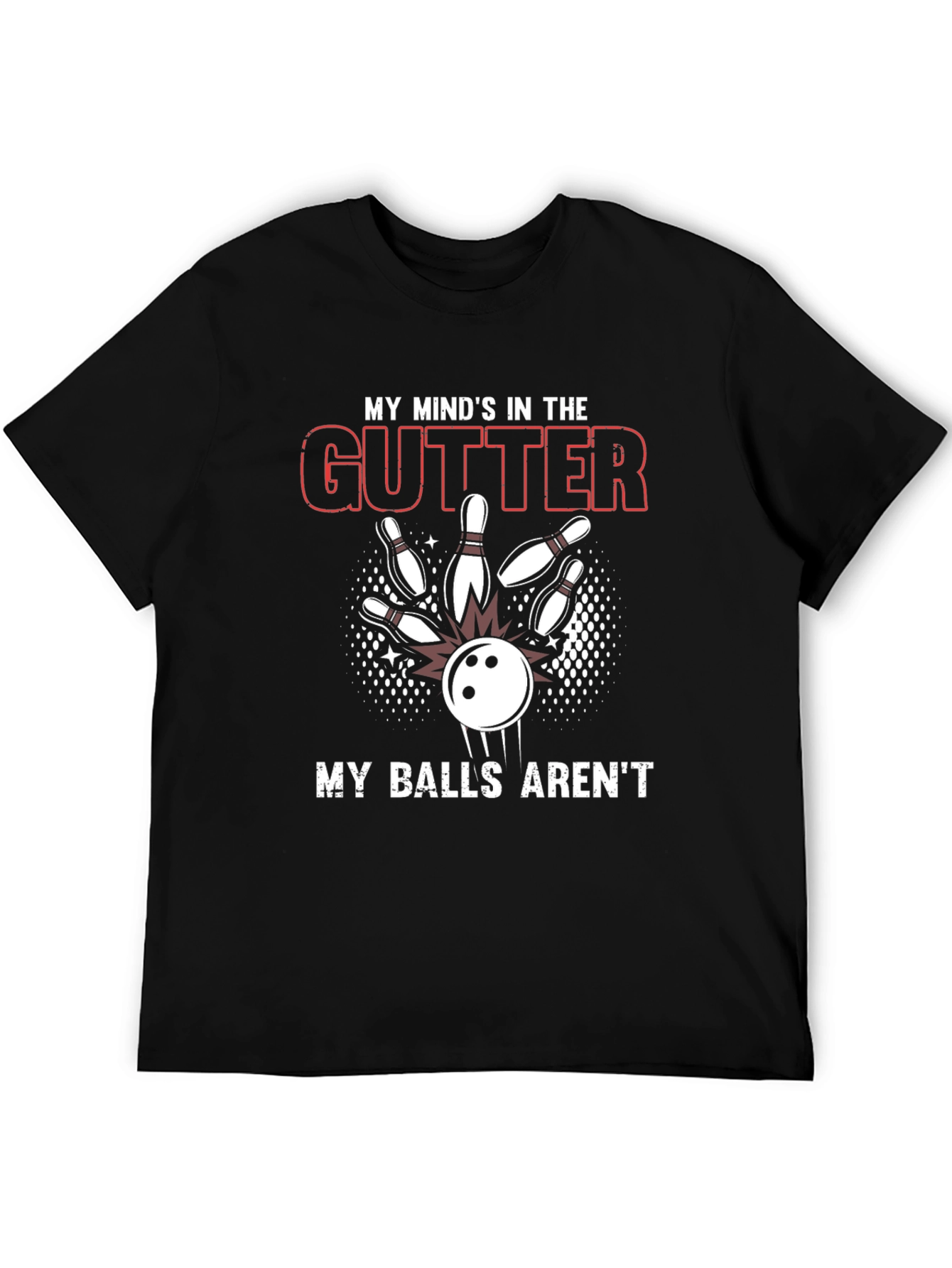 Black Funny Bowling T-Shirt - Mind In The Gutter view 5