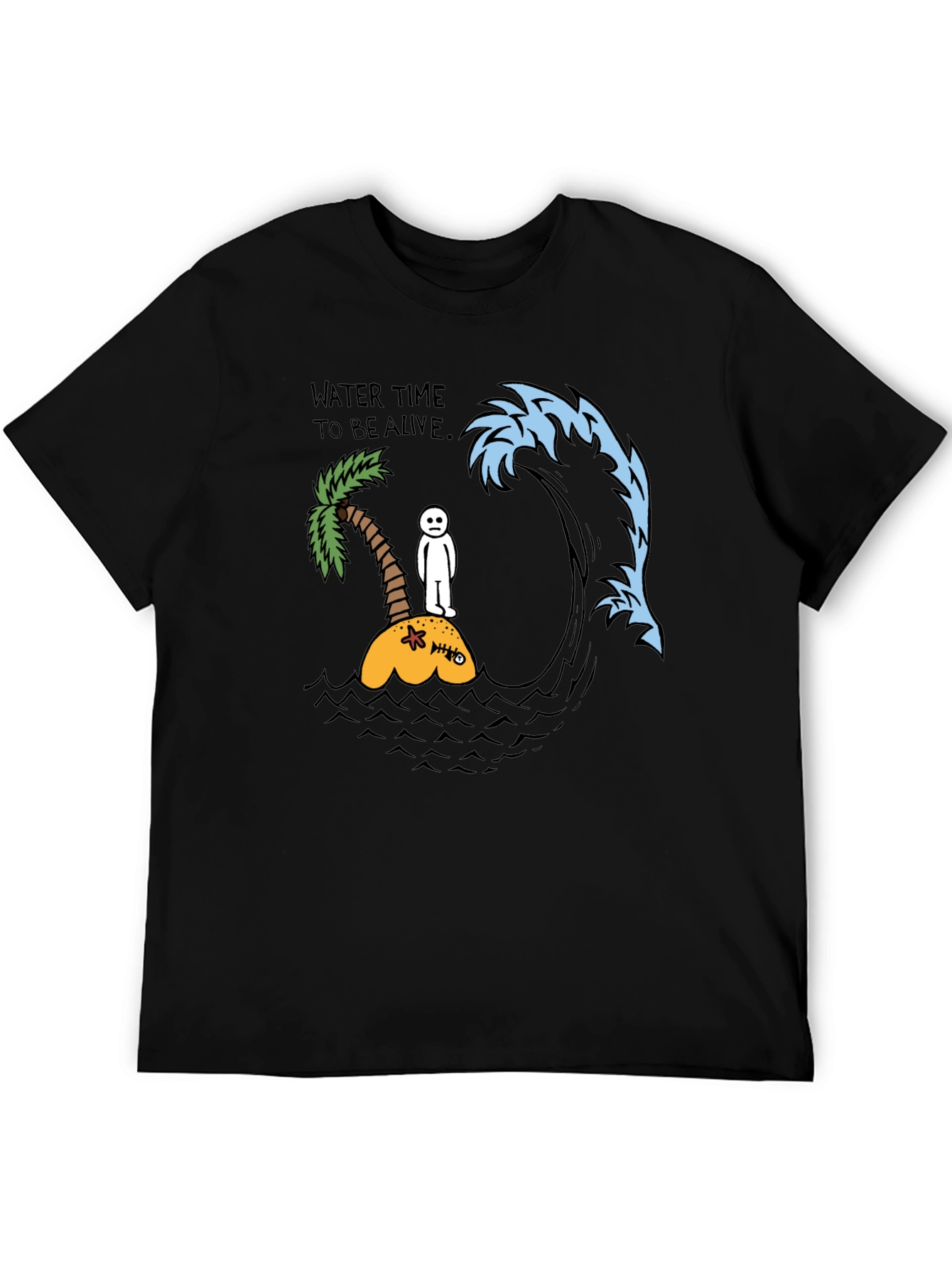 Black Humorous Wave Graphic Black T-Shirt view 5