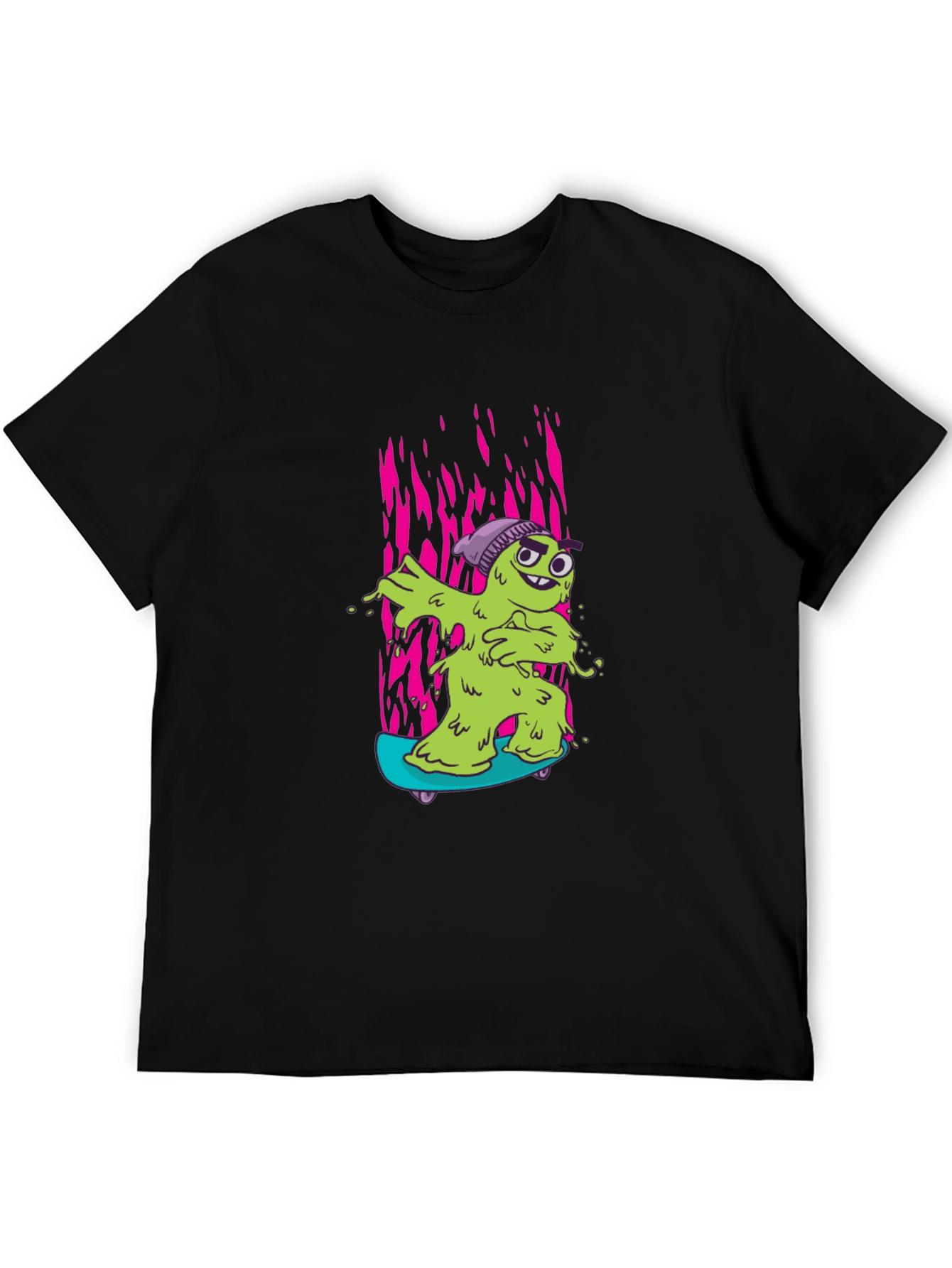 Black Cartoon Slime Monster Skateboard Graphic T-Shirt view 5
