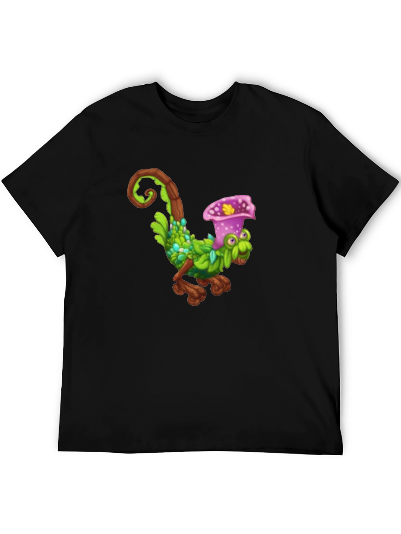 Black Black T-Shirt with Fun Cartoon Creature Design view 5