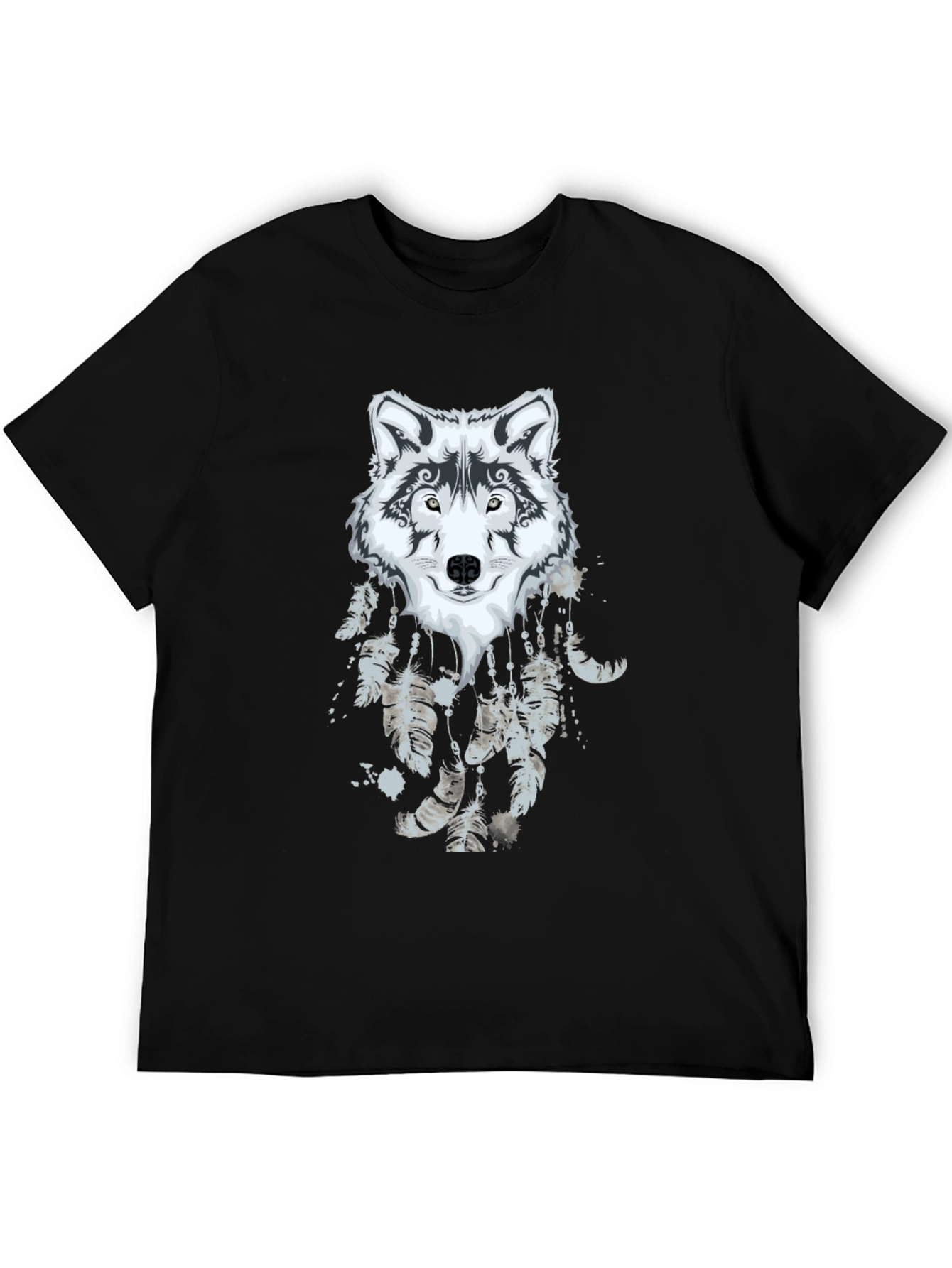 Black Wolf Dreamcatcher Graphic Black T-Shirt view 5