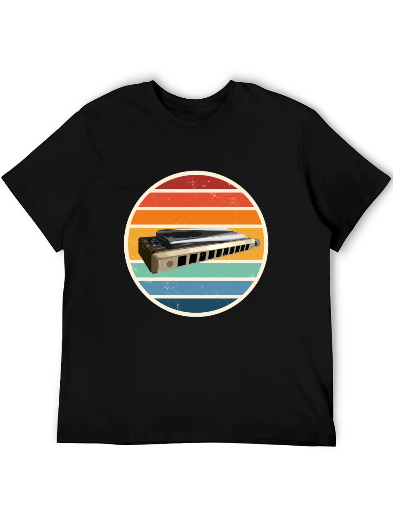 Black Retro Harmonica T-Shirt - Vintage Music Tee view 5