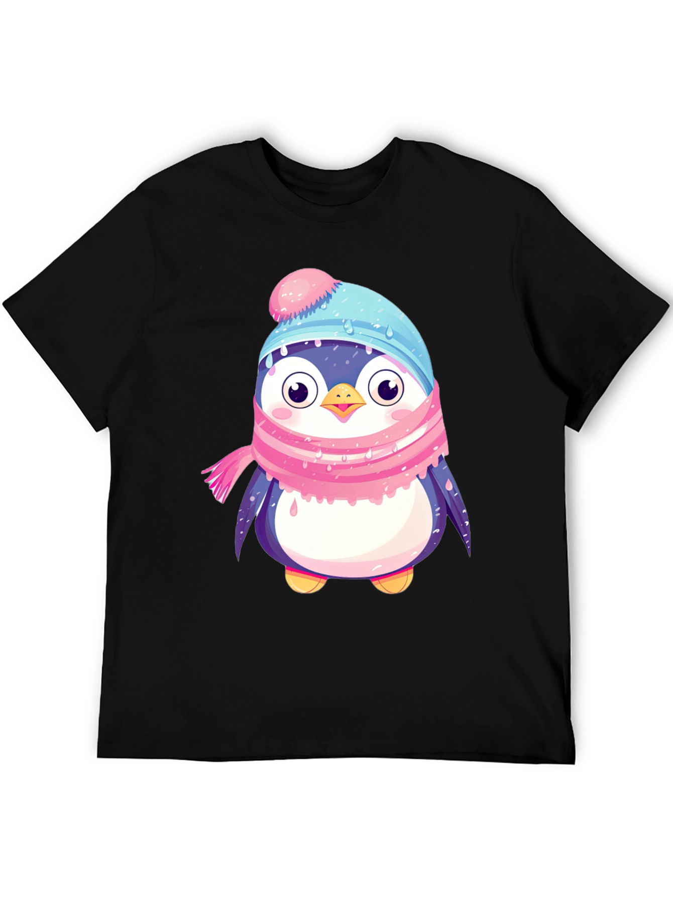 Black Cute Penguin Winter Hat Scarf T-Shirt view 5