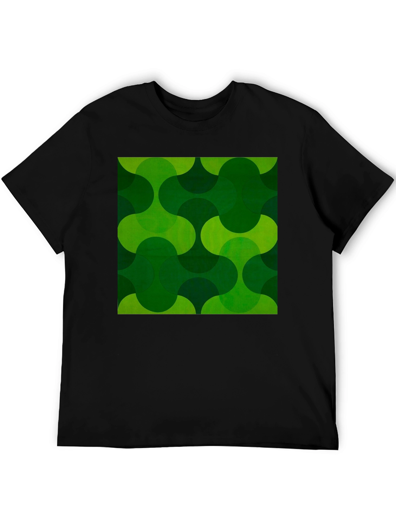 Black Retro Green Geometric Print Black T-Shirt view 5