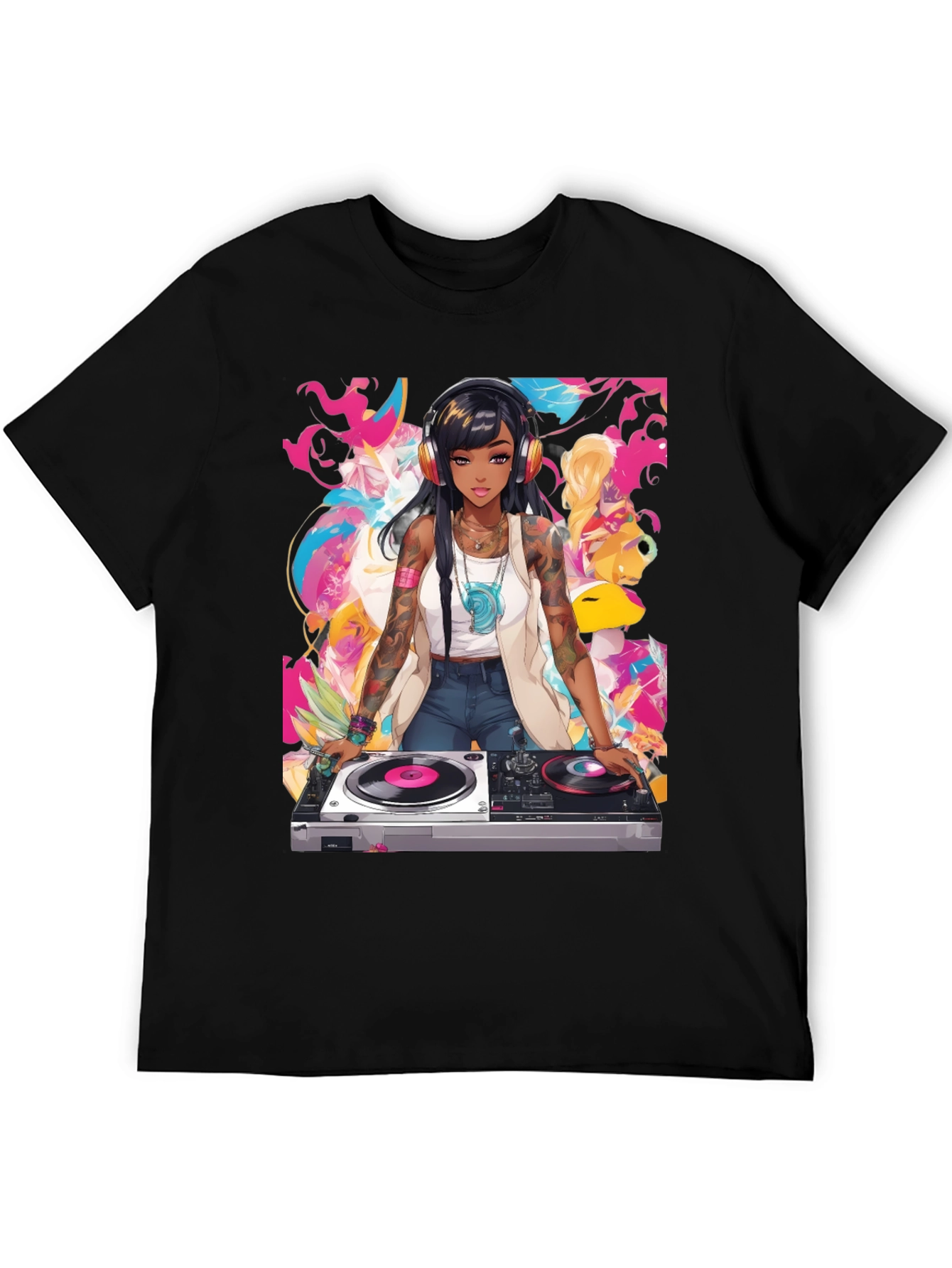 Black DJ Anime Graphic Tee - Cool Black T-Shirt view 5