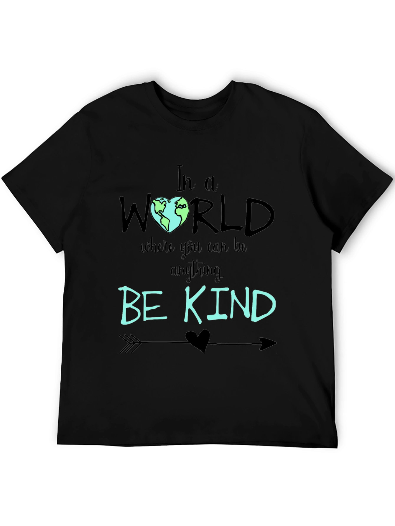 Black Be Kind T-Shirt - World Heart Graphic Tee view 5