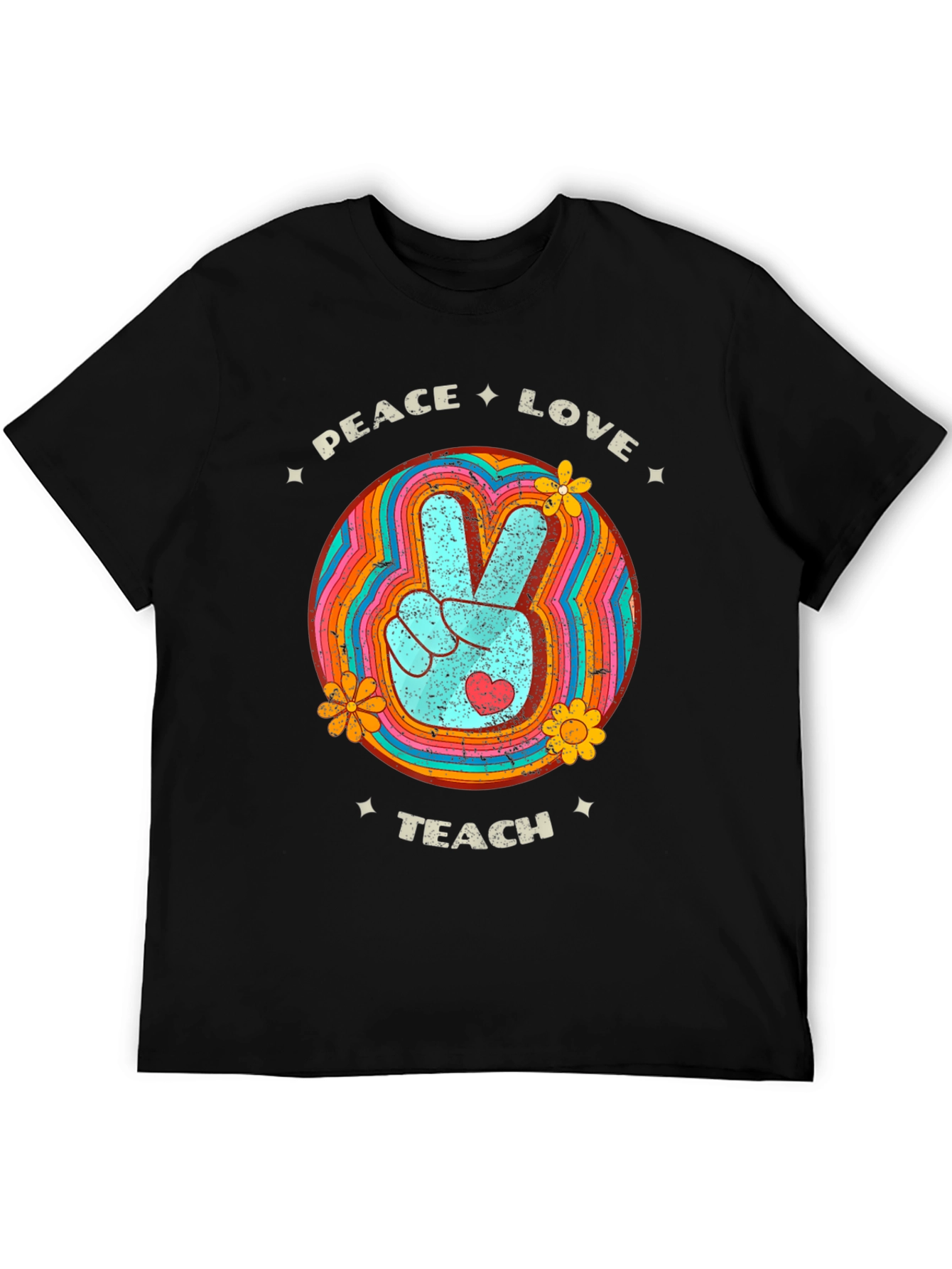 Black Peace Love Teach Retro T-Shirt view 5