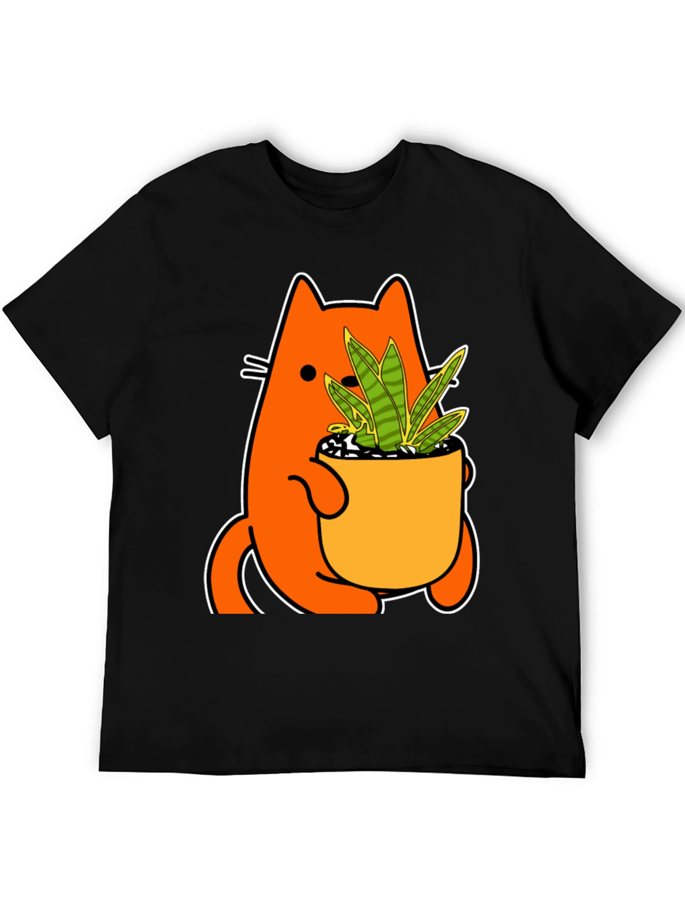Black Cat Holding Potted Plant Graphic Tee view 5