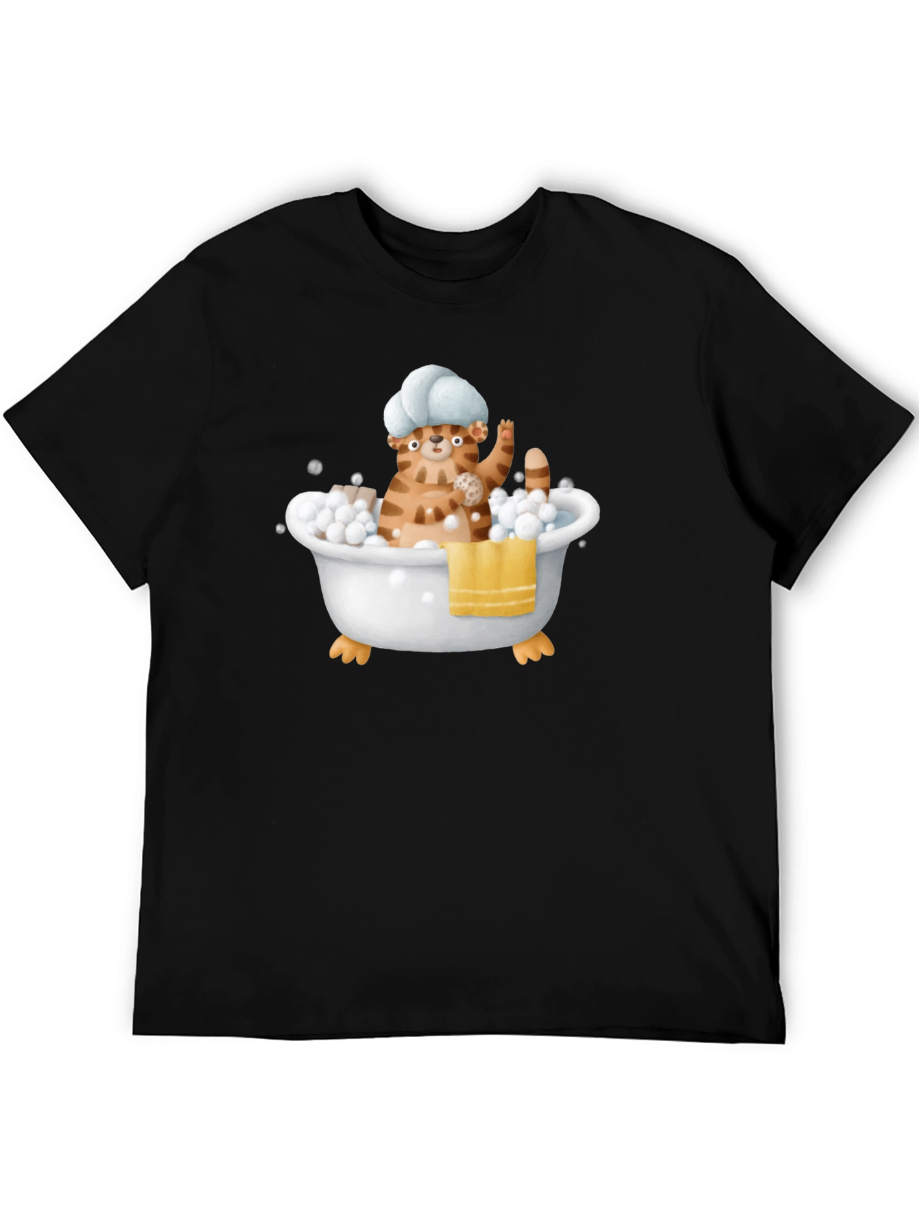 Black Funny Cat in Tub T-Shirt view 5