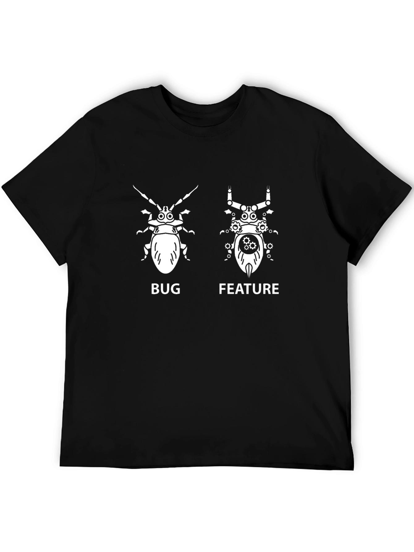 Black Bug vs Feature Programmer Humor T-Shirt view 5