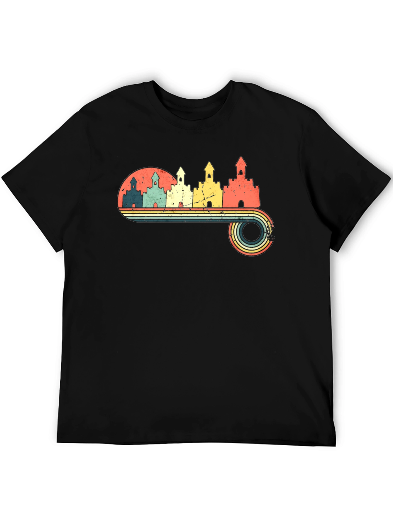 Black Retro Castle Graphic Tee - Vintage Style T-Shirt view 5