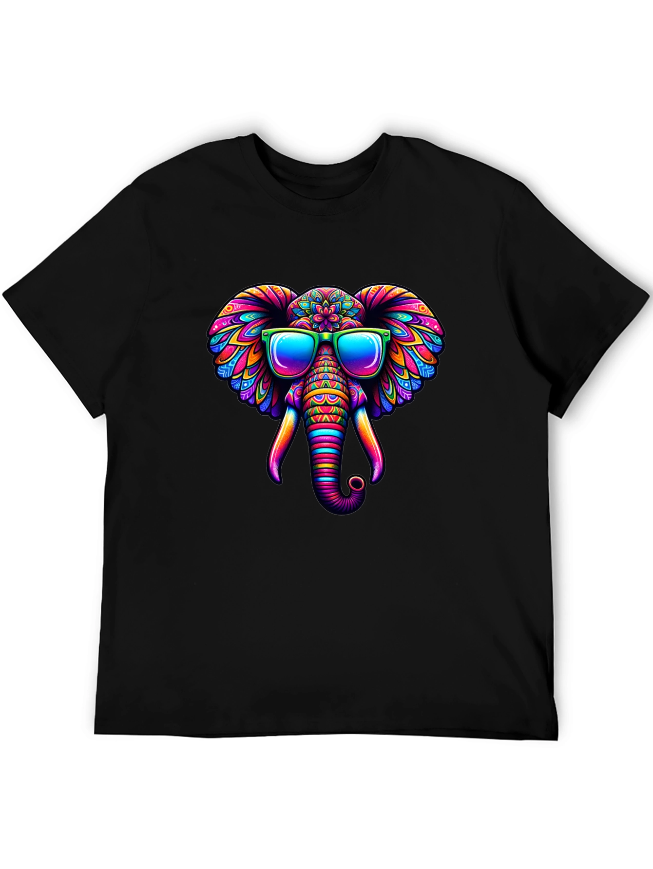 Black Cool Elephant T-Shirt: Colorful Design view 5