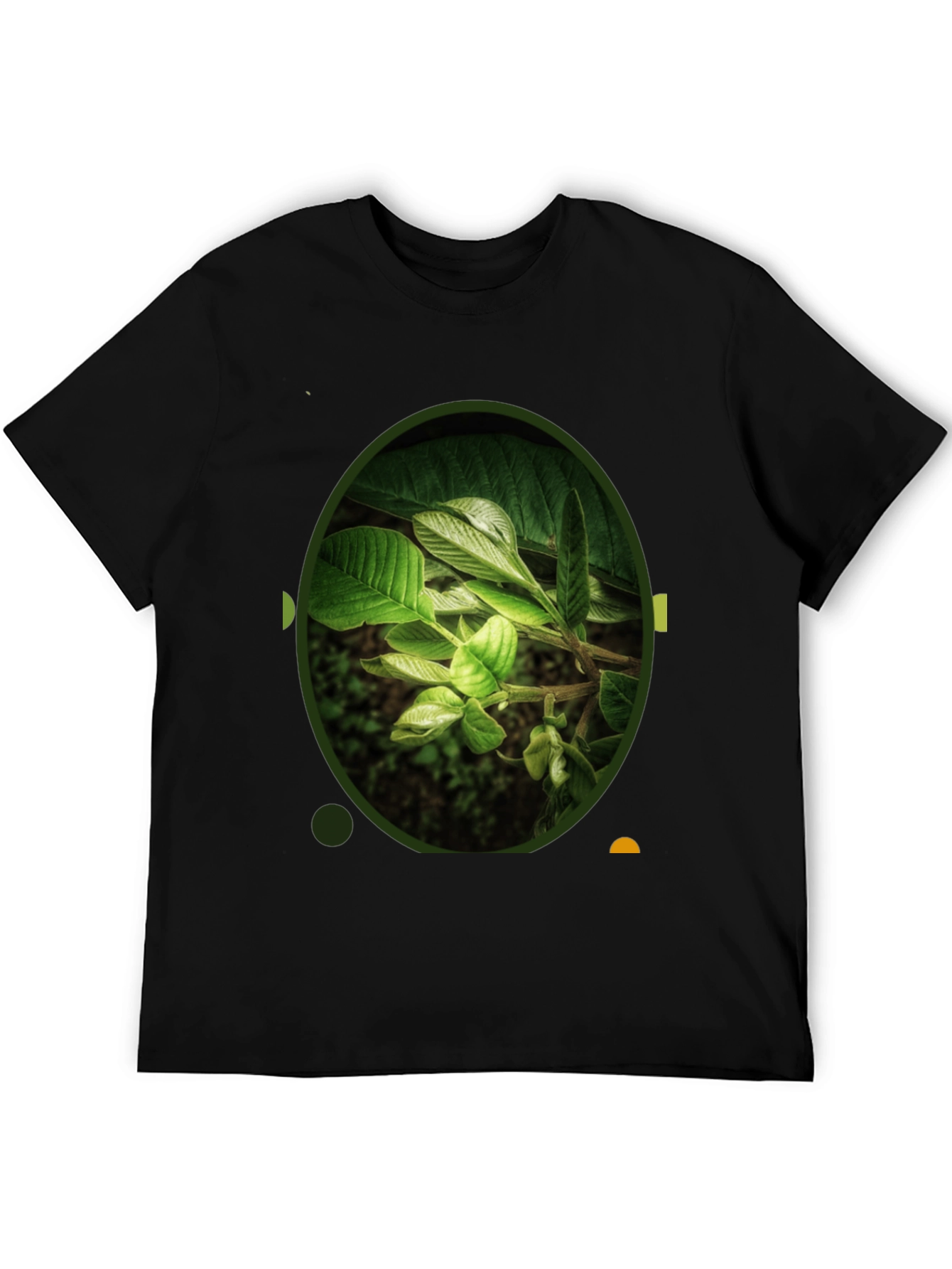 Black Nature Leaf Print Black Crew Neck T-Shirt view 5