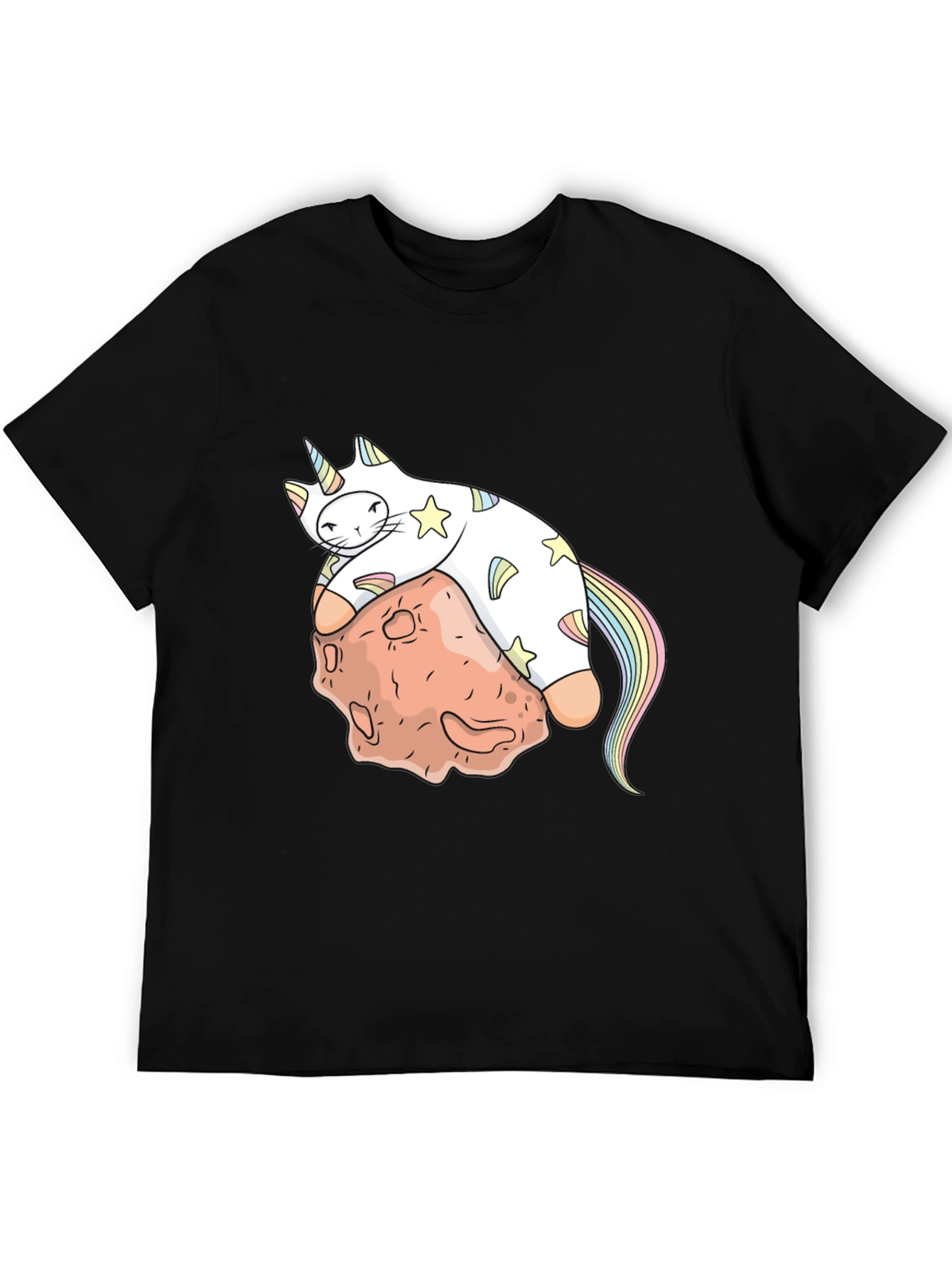Black Unicorn Cat on Asteroid Graphic T-Shirt view 5