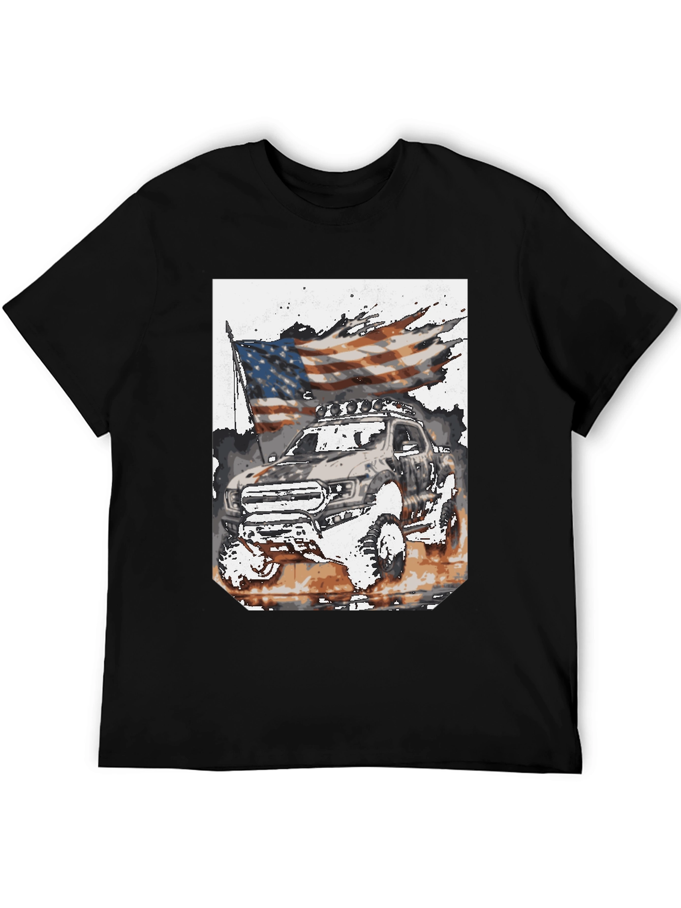 Black American Flag Truck Graphic Tee view 5