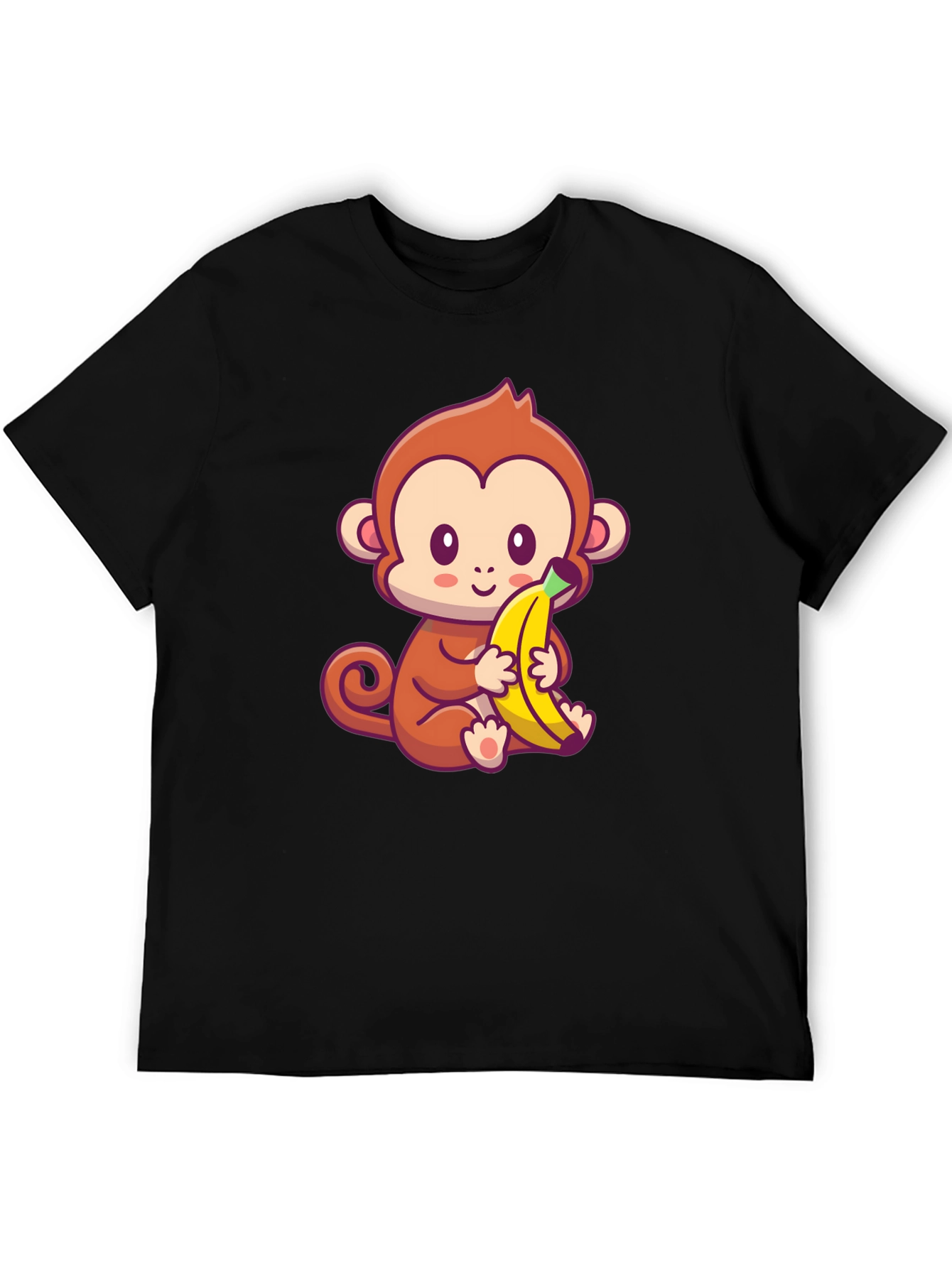 Cute Monkey Banana Graphic Black T-Shirt - 5