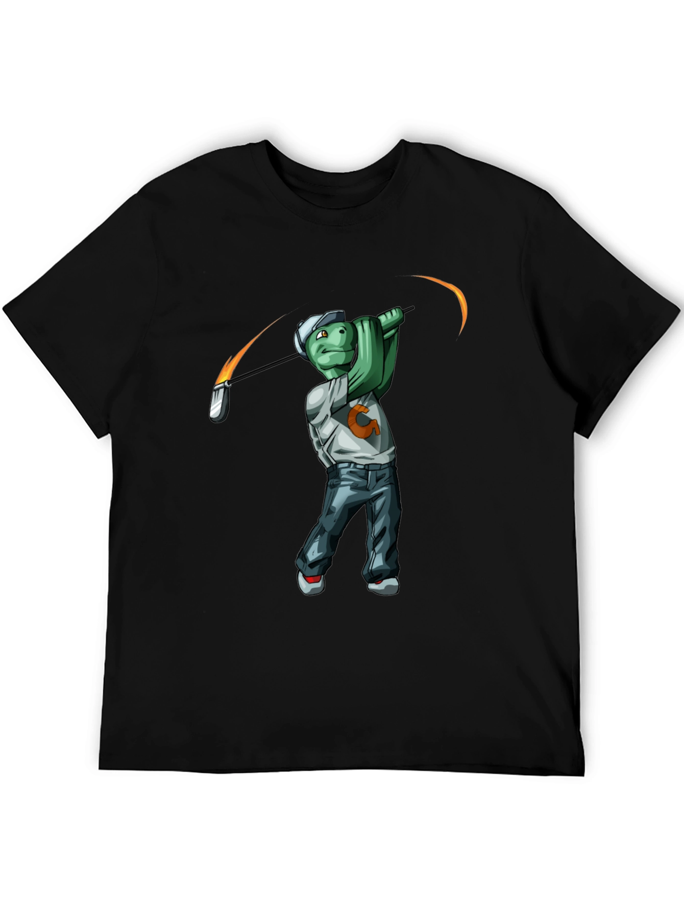 Black Golfing Turtle Graphic T-Shirt - Funny Tee view 5