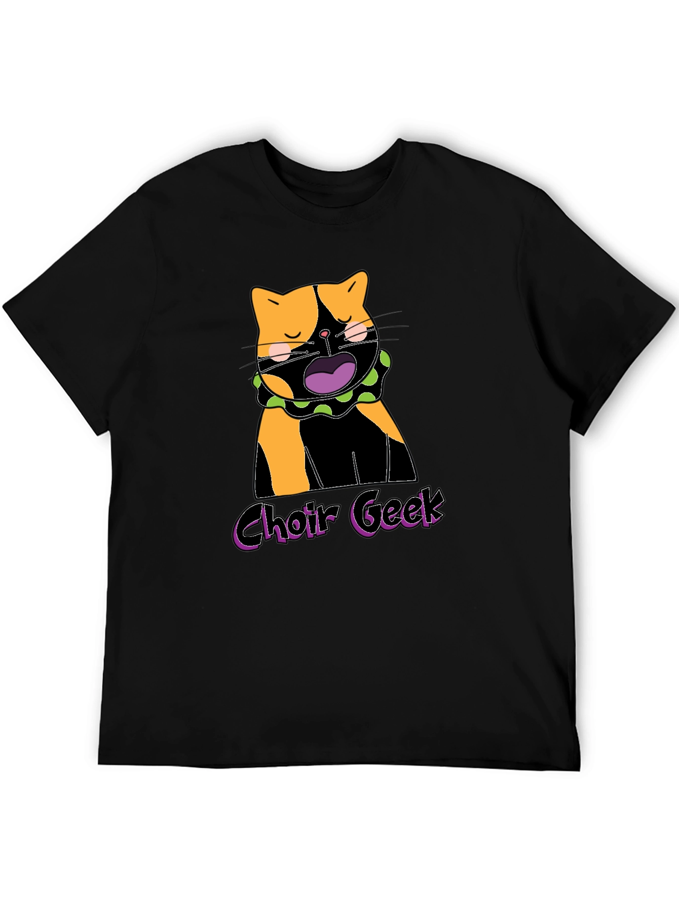 Black Choir Geek Cat Graphic Tee - Black Cotton T-Shirt view 5