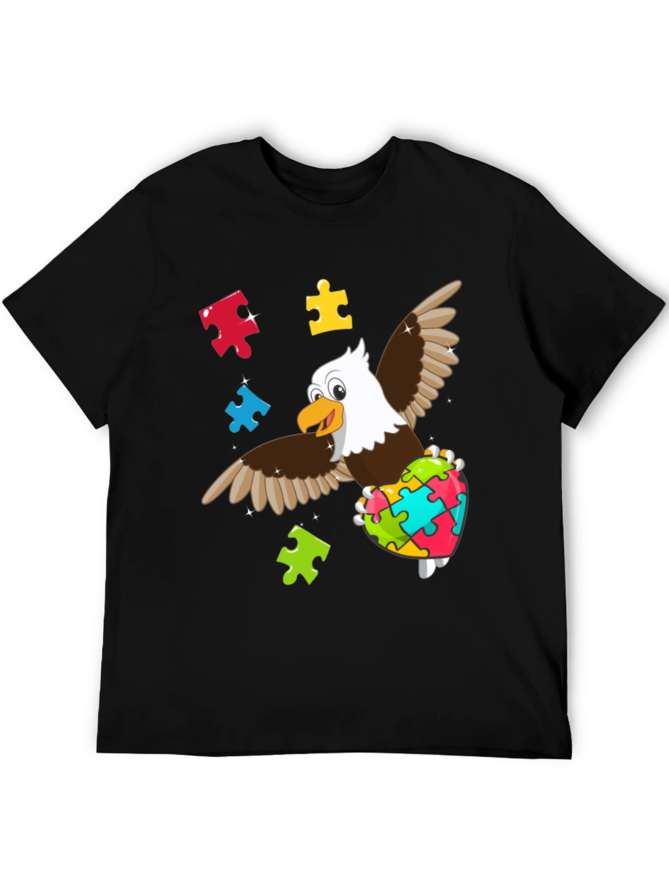 Black Autism Awareness Eagle T-Shirt view 5