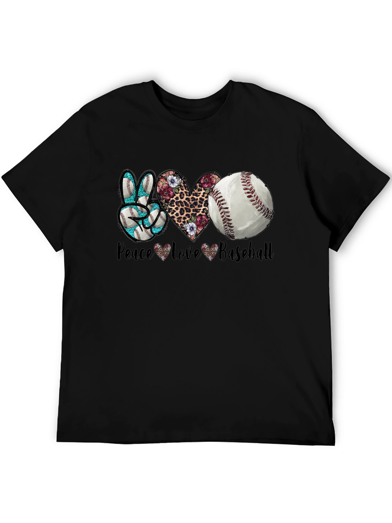 Black Peace Love Baseball Graphic T-Shirt view 5