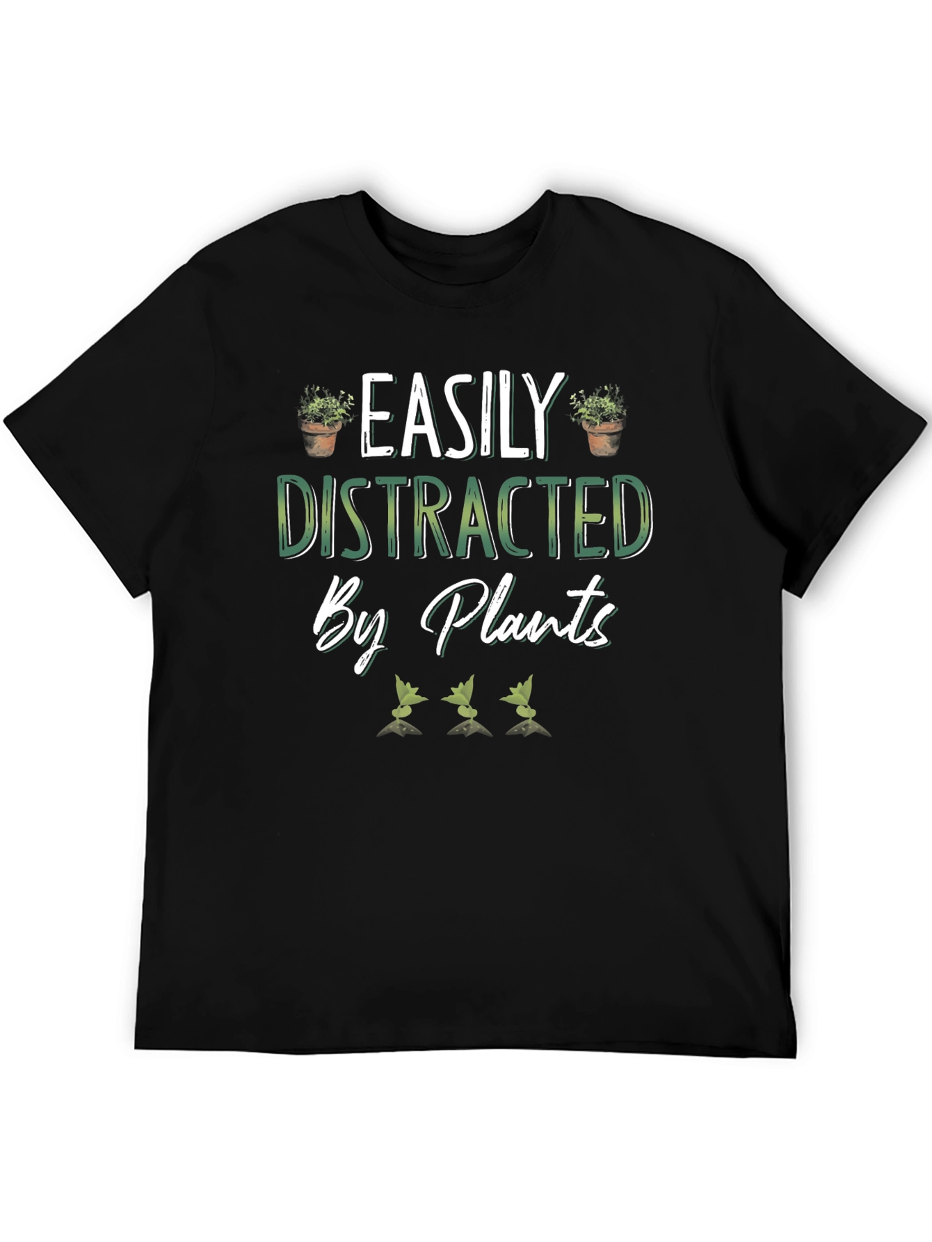 Black Easily Distracted by Plants Black T-Shirt view 5