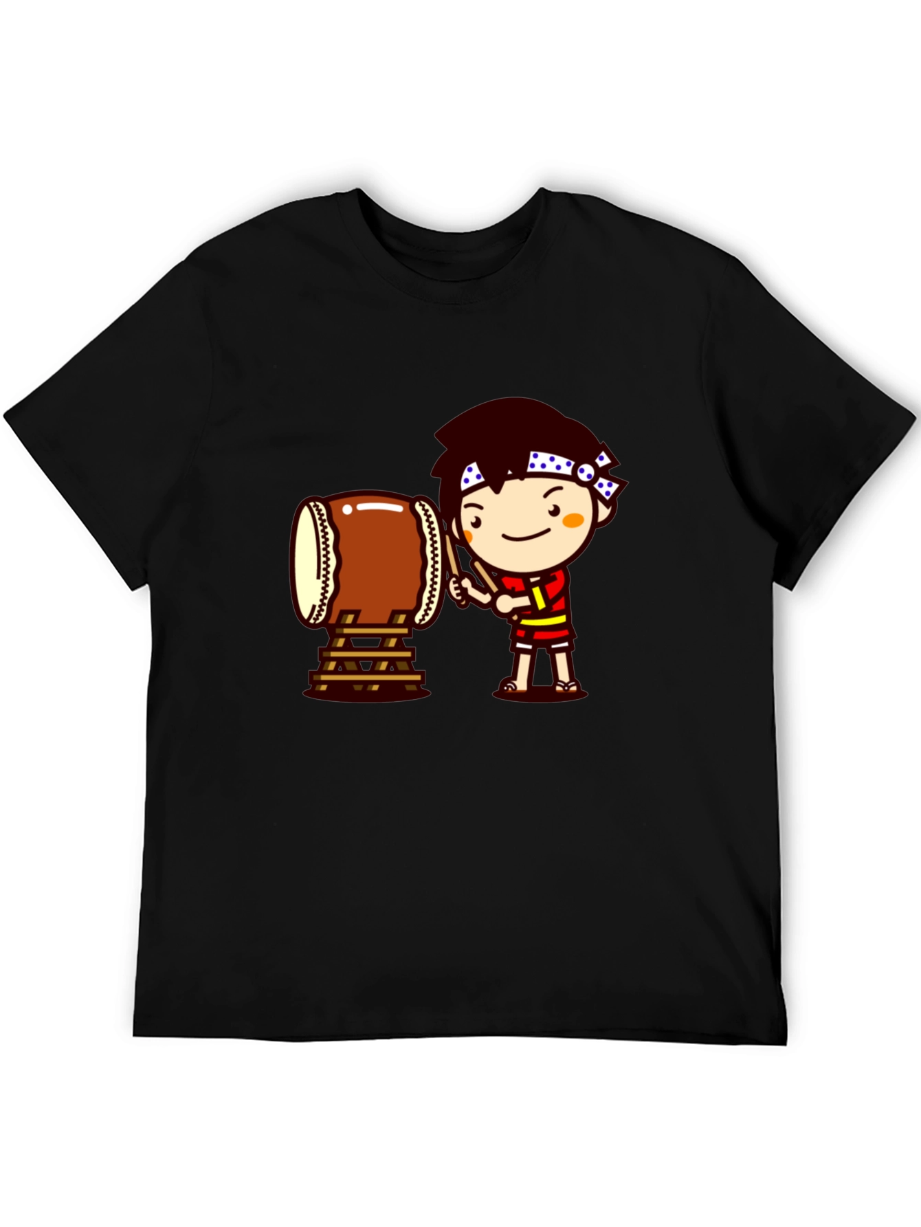 Black Black T-Shirt with Drummer Cartoon Graphic view 5