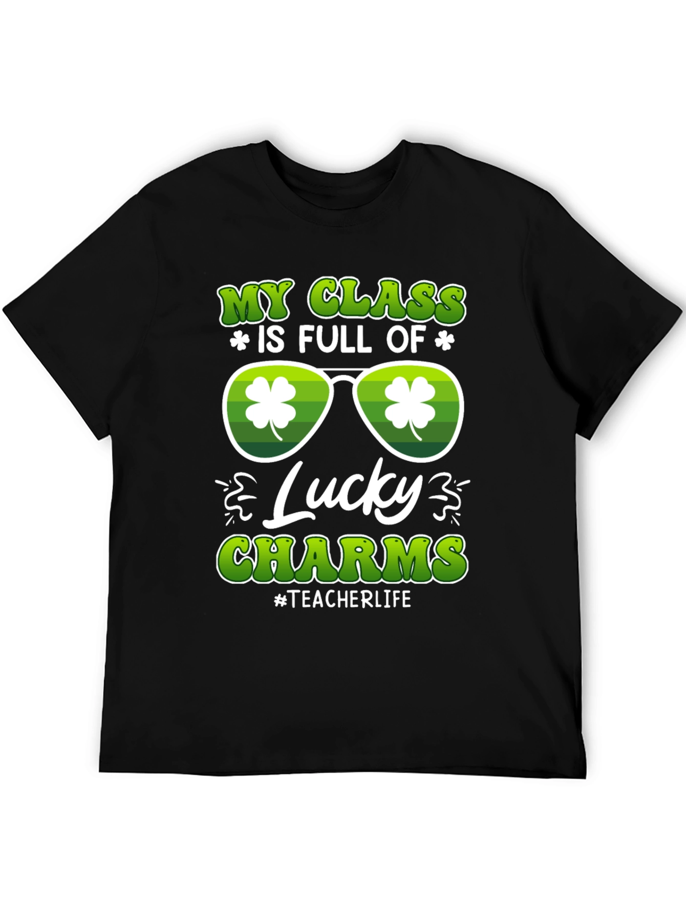 Black St. Patrick's Day Teacher T-Shirt Lucky Charms view 5