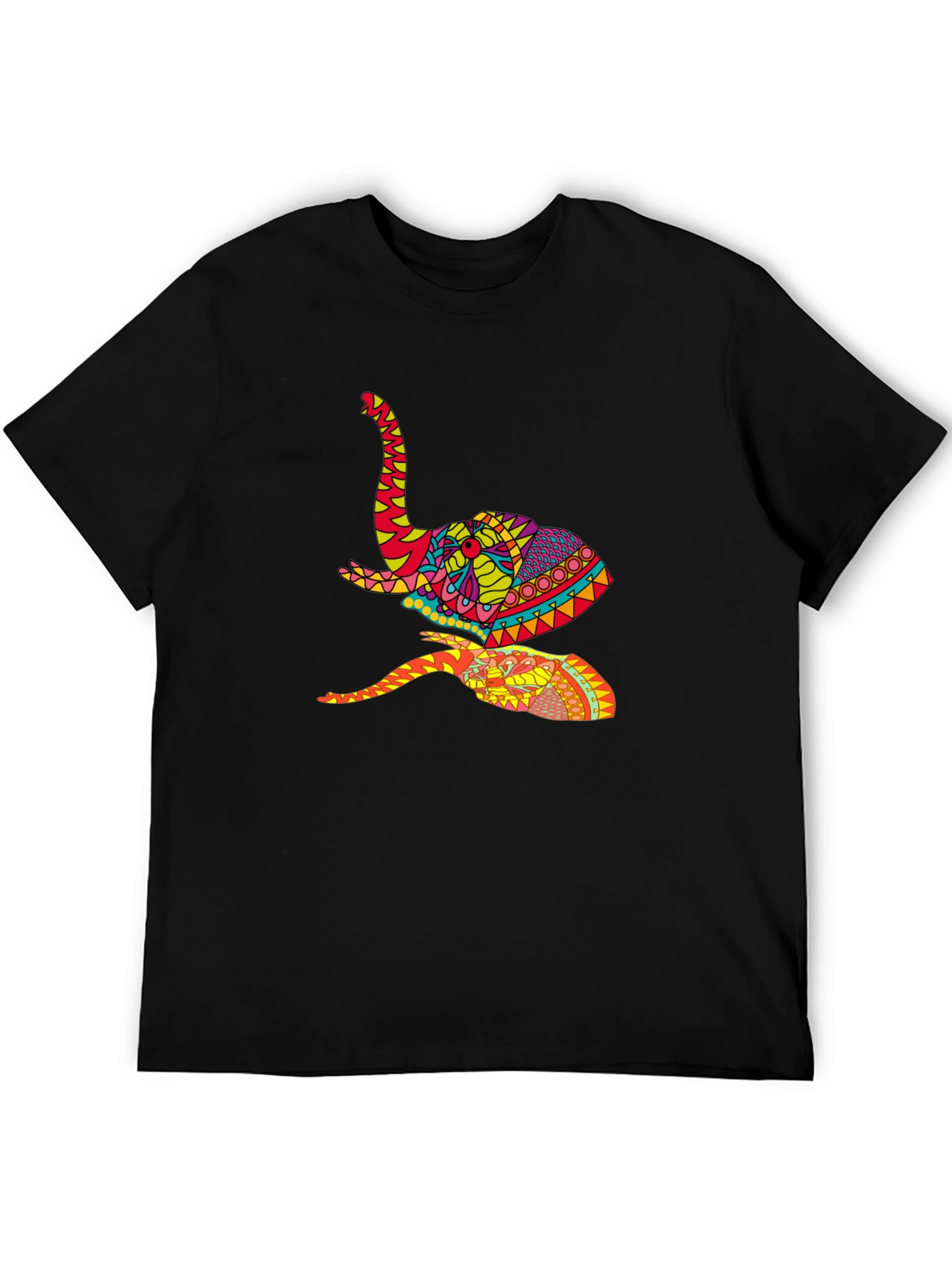 Black Vibrant Elephant Graphic Tee - Artistic Design, Black view 5