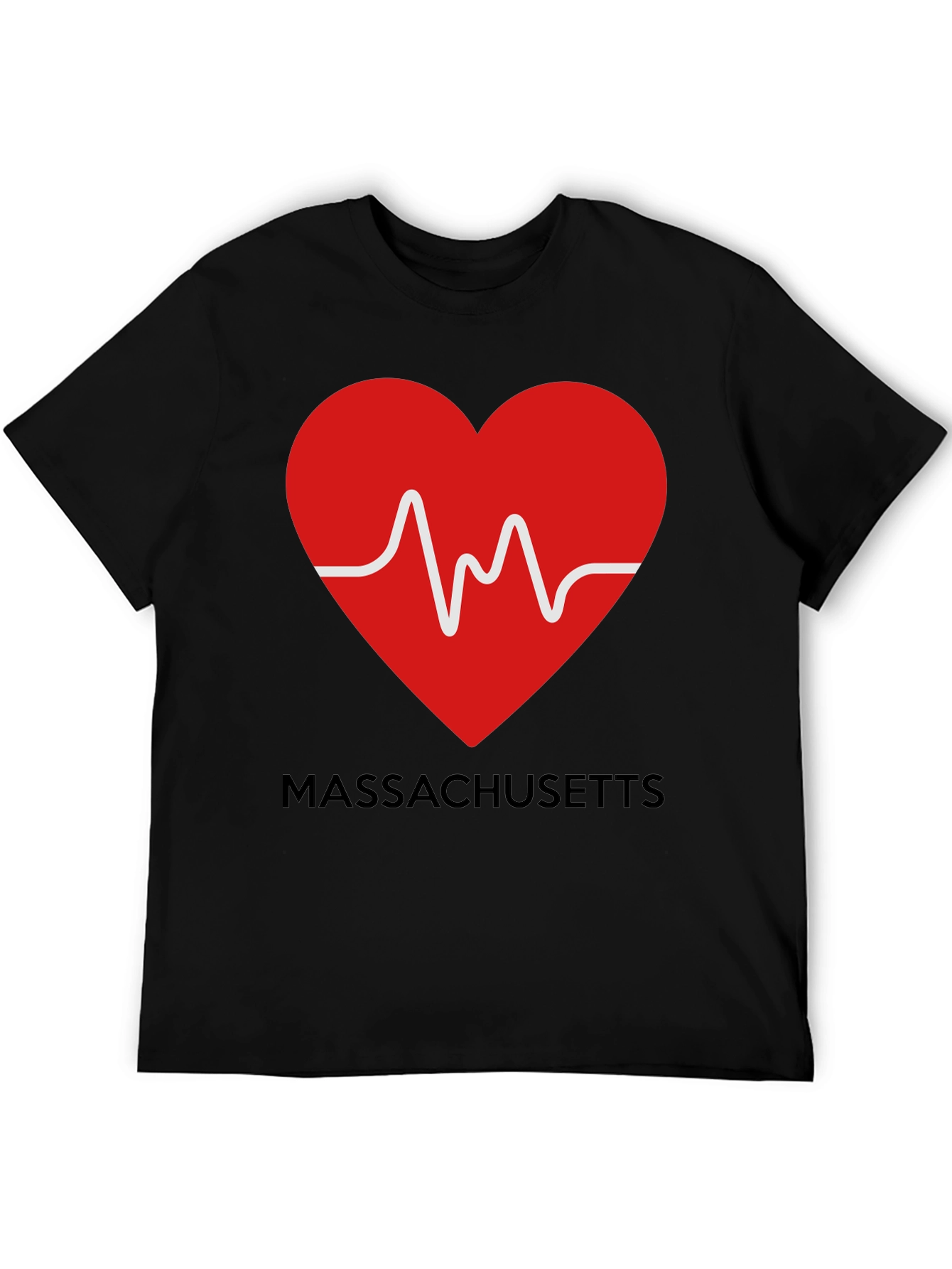 Black Massachusetts Love Heartbeat Black T-Shirt view 5