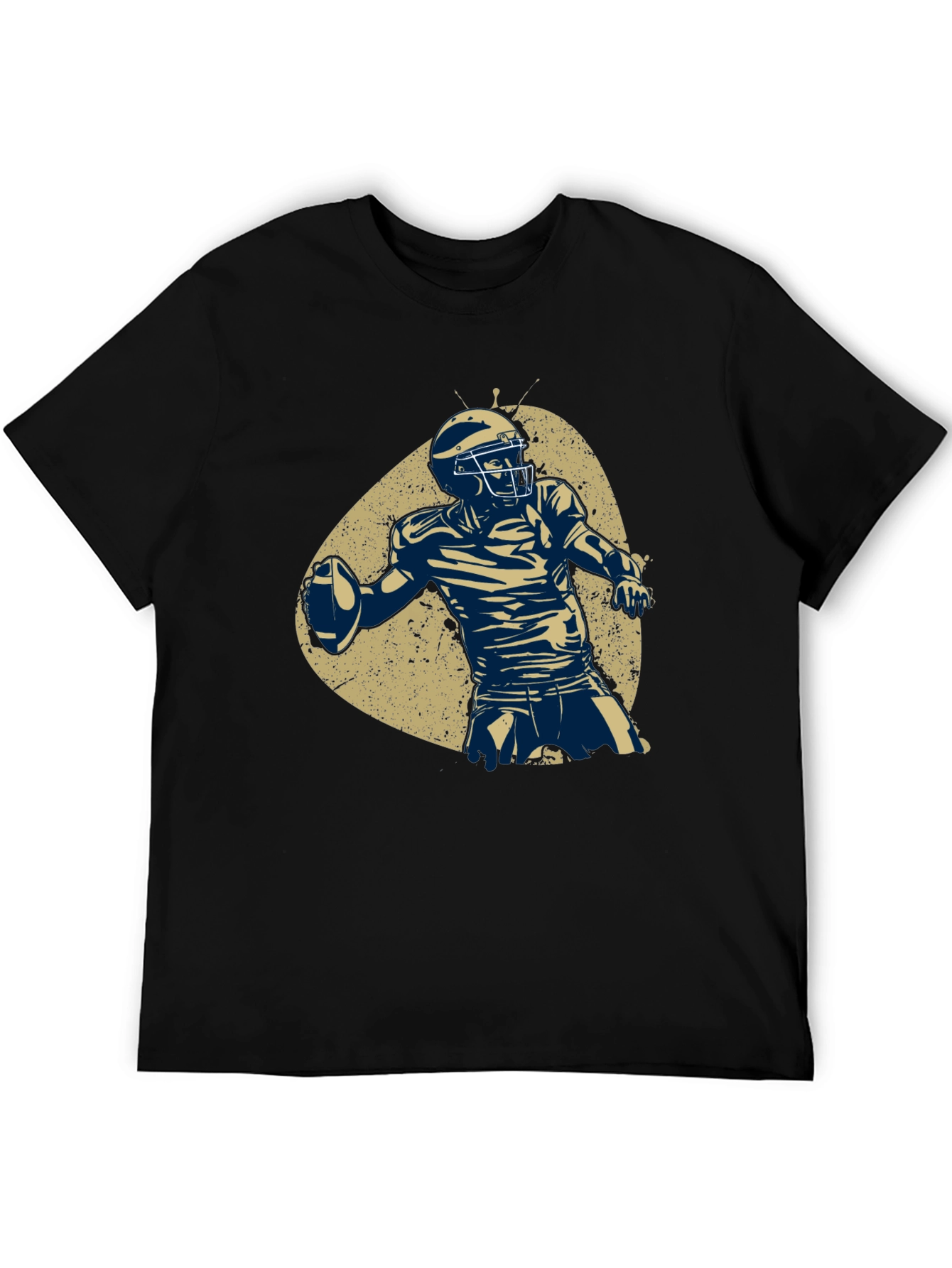 Black Football Player Graphic Tee - Black Cotton T-Shirt view 5