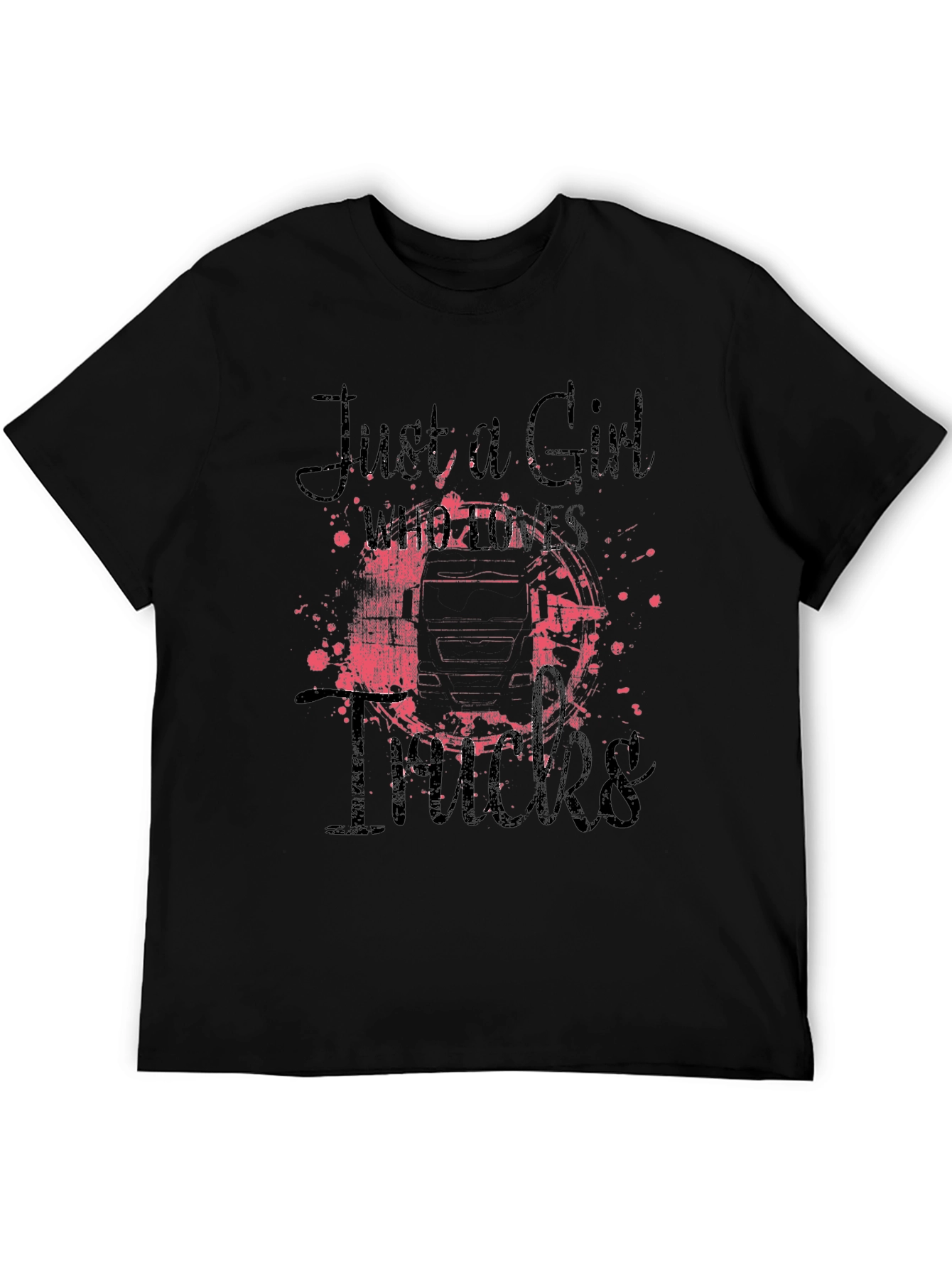 Black Just A Girl Who Loves Trucks Graphic Tee view 5