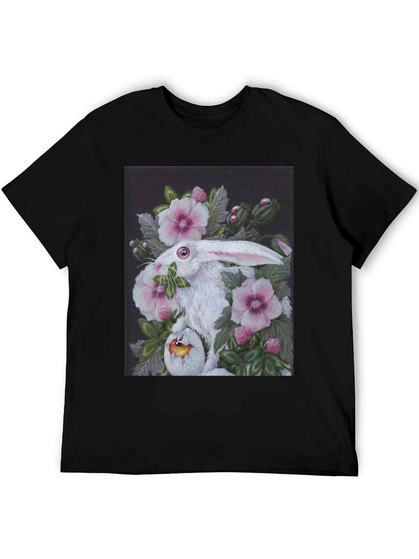 Black Floral Rabbit T-Shirt - Unique Easter Design view 5