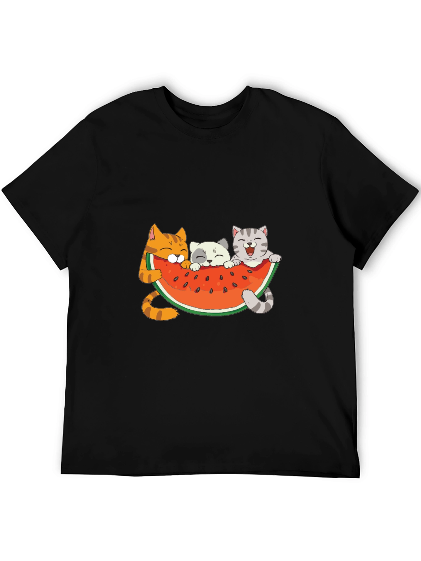 Black Cute Cats & Watermelon Graphic T-Shirt view 5