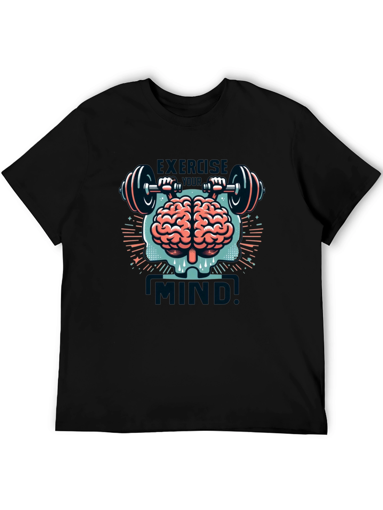 Black Exercise Mind T-Shirt - Brain & Barbell Design view 5
