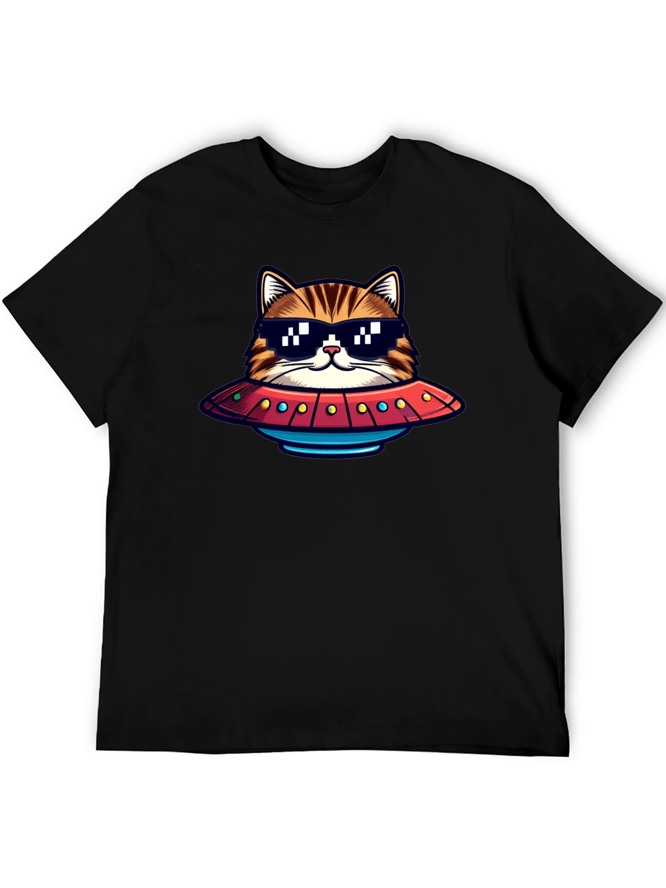 Black Cool Cat UFO Graphic T-Shirt view 5