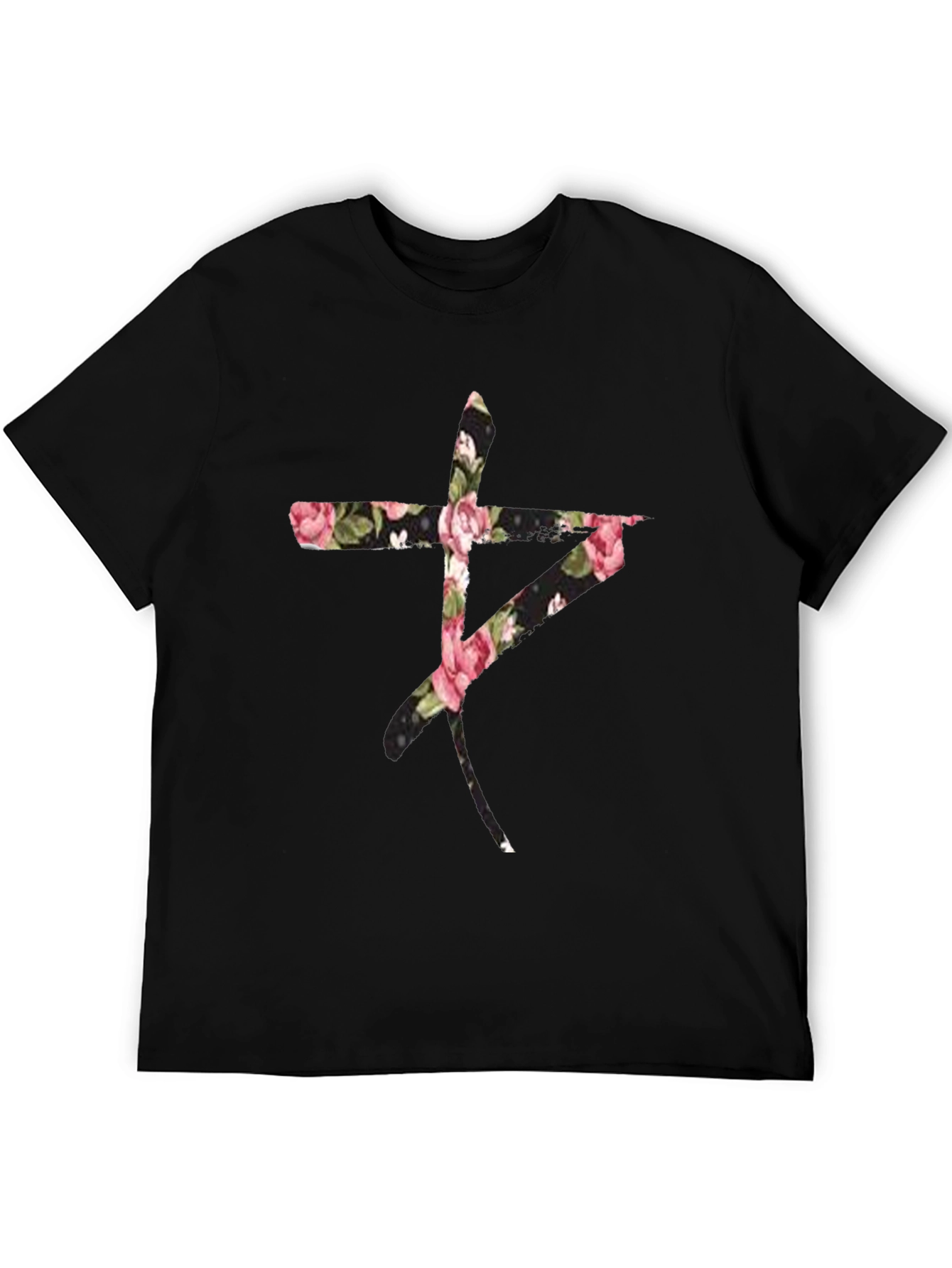 Black Floral Symbol Black T-Shirt view 5