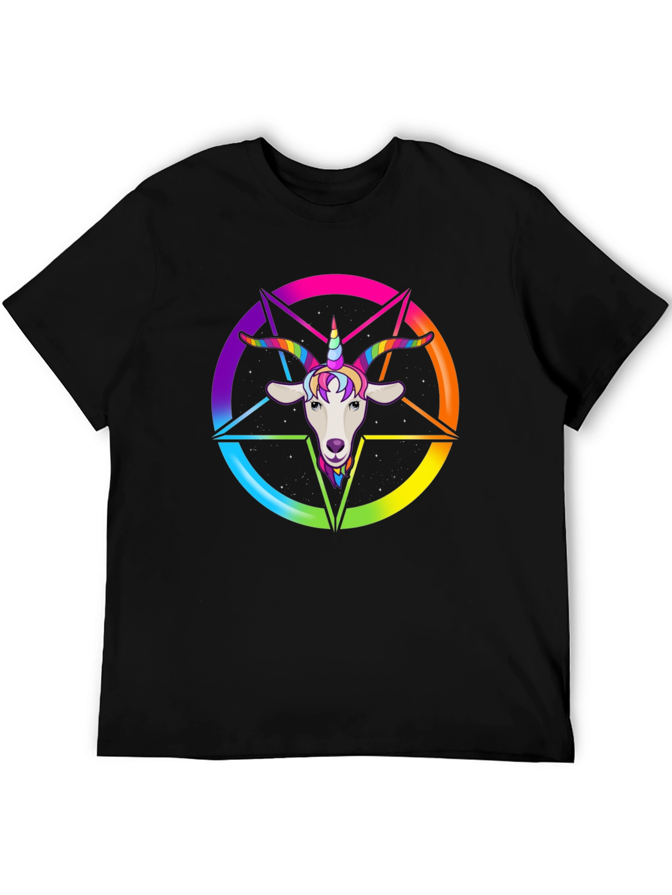 Black Rainbow Goat Unicorn Graphic Tee - Men's Black T-Shirt view 5