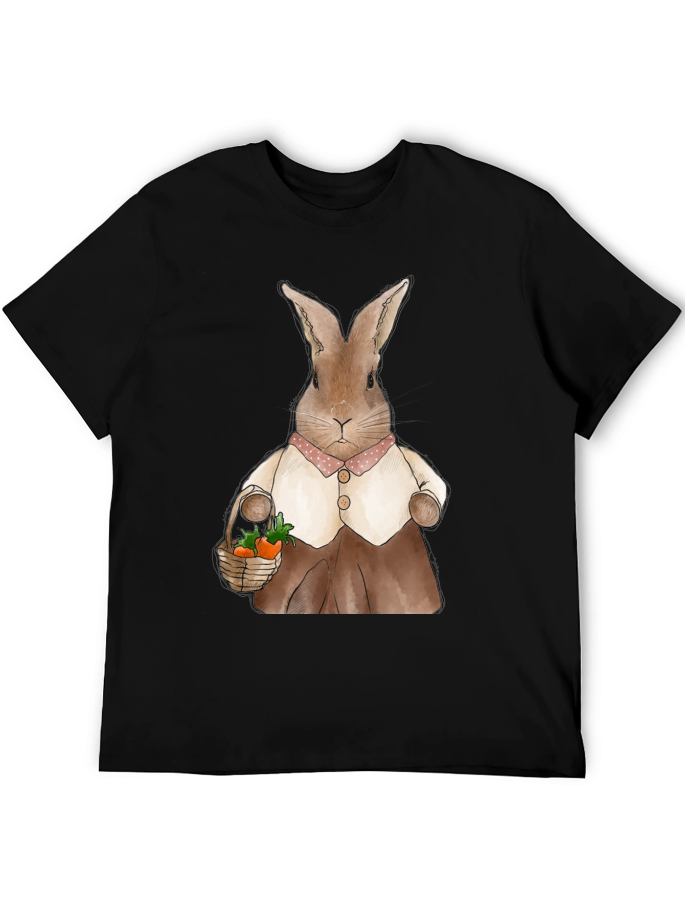 Black Cute Bunny Carrot Basket Graphic T-Shirt view 5