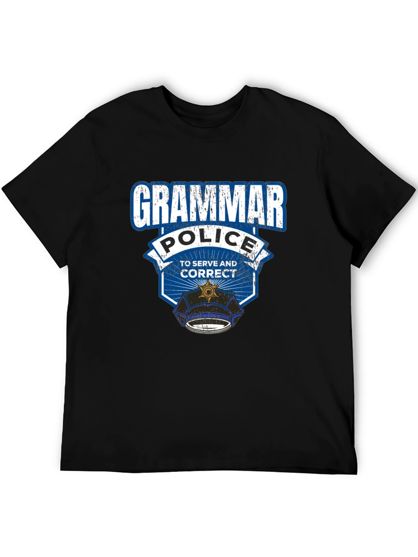 Black Grammar Police T-Shirt: To Serve and Correct view 5