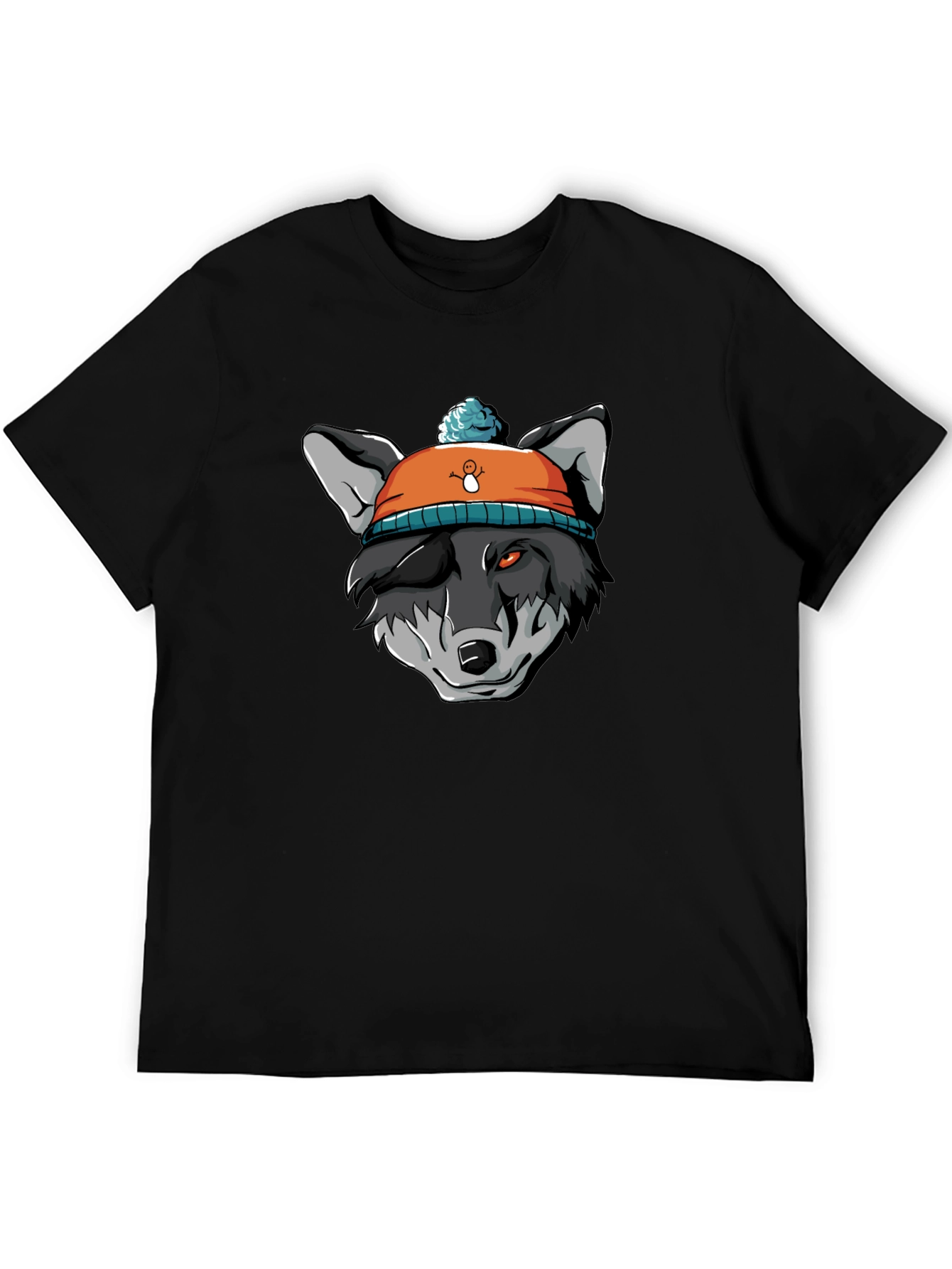 Black Wolf in Beanie Black T-Shirt - Unique Graphic Tee view 5