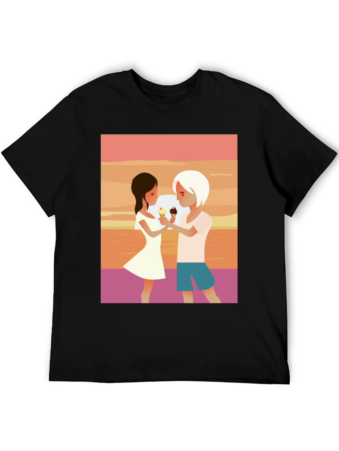 Black Couple Ice Cream Graphic T-Shirt - Unisex Casual Tee view 5
